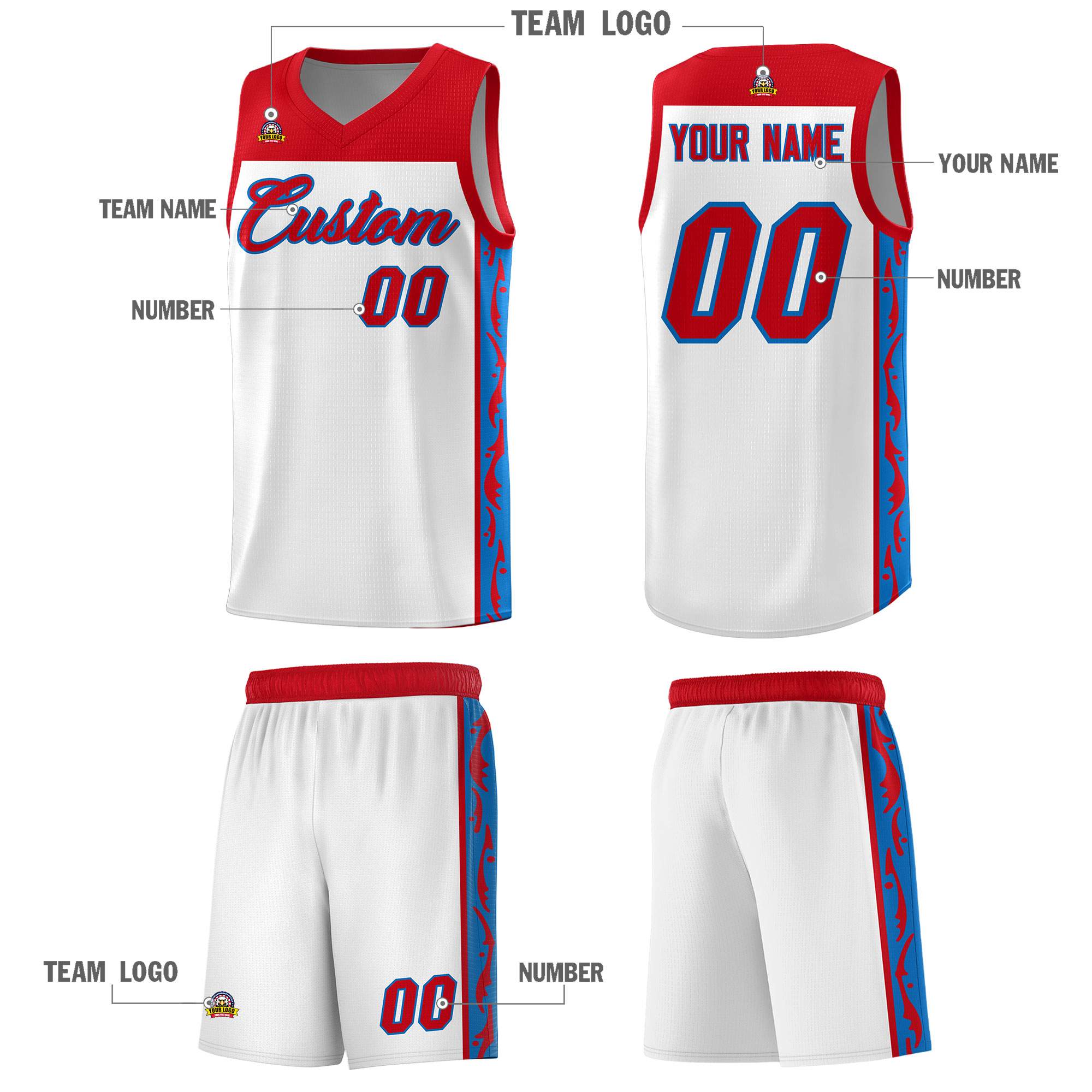 Custom White Side Pattern Sports Uniform Basketball Jersey|KXKSHOP