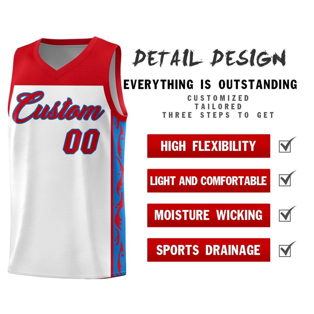 Custom White Side Pattern Sports Uniform Basketball Jersey|KXKSHOP