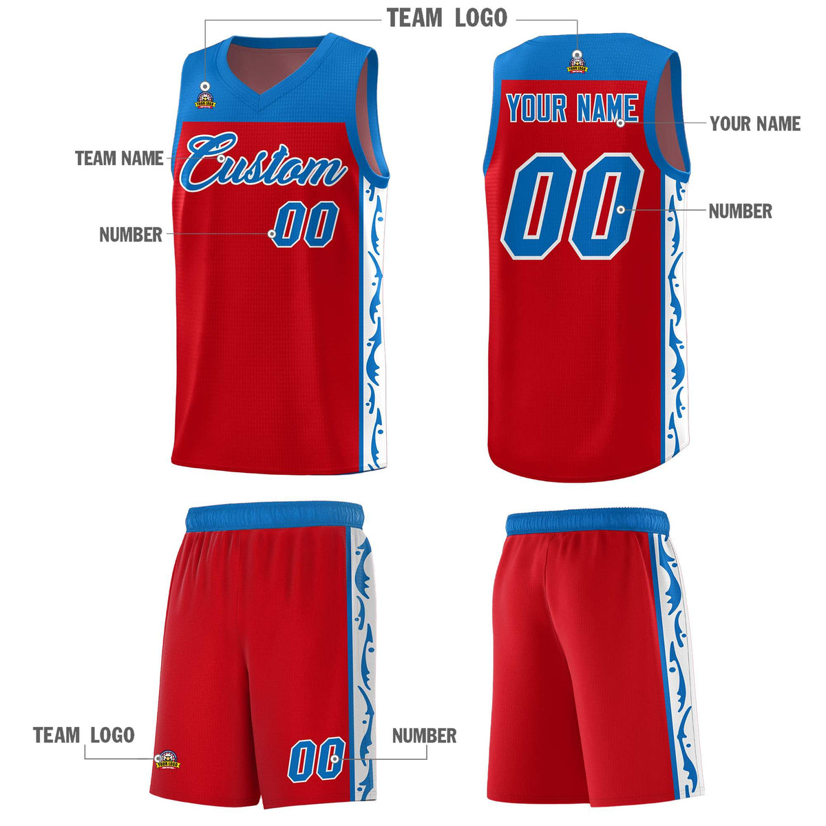 Custom Red Side Pattern Sports Uniform Basketball Jersey|KXKSHOP