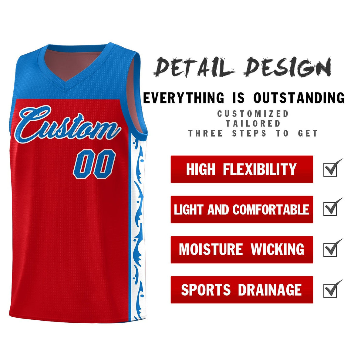 Custom Red Side Pattern Sports Uniform Basketball Jersey|KXKSHOP