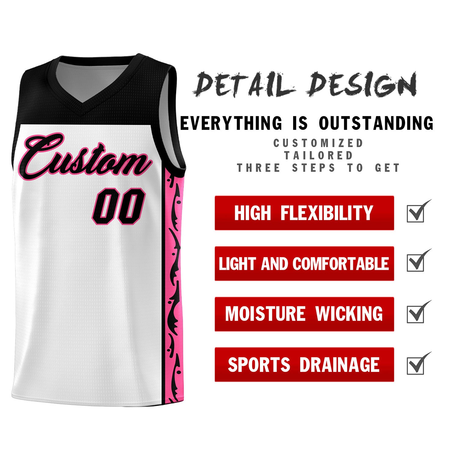 Custom White Side Pattern Sports Uniform Basketball Jersey|KXKSHOP