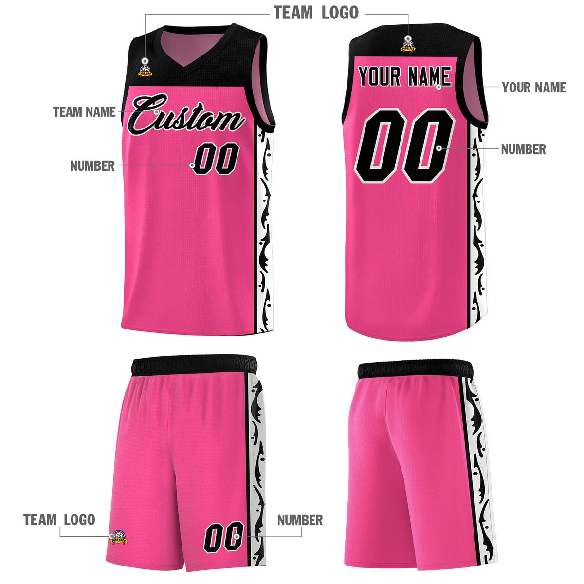 Custom Pink Side Pattern Sports Uniform Basketball Jersey|KXKSHOP