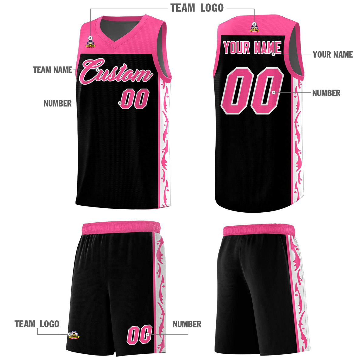 Custom Black Side Pattern Sports Uniform Basketball Jersey|KXKSHOP