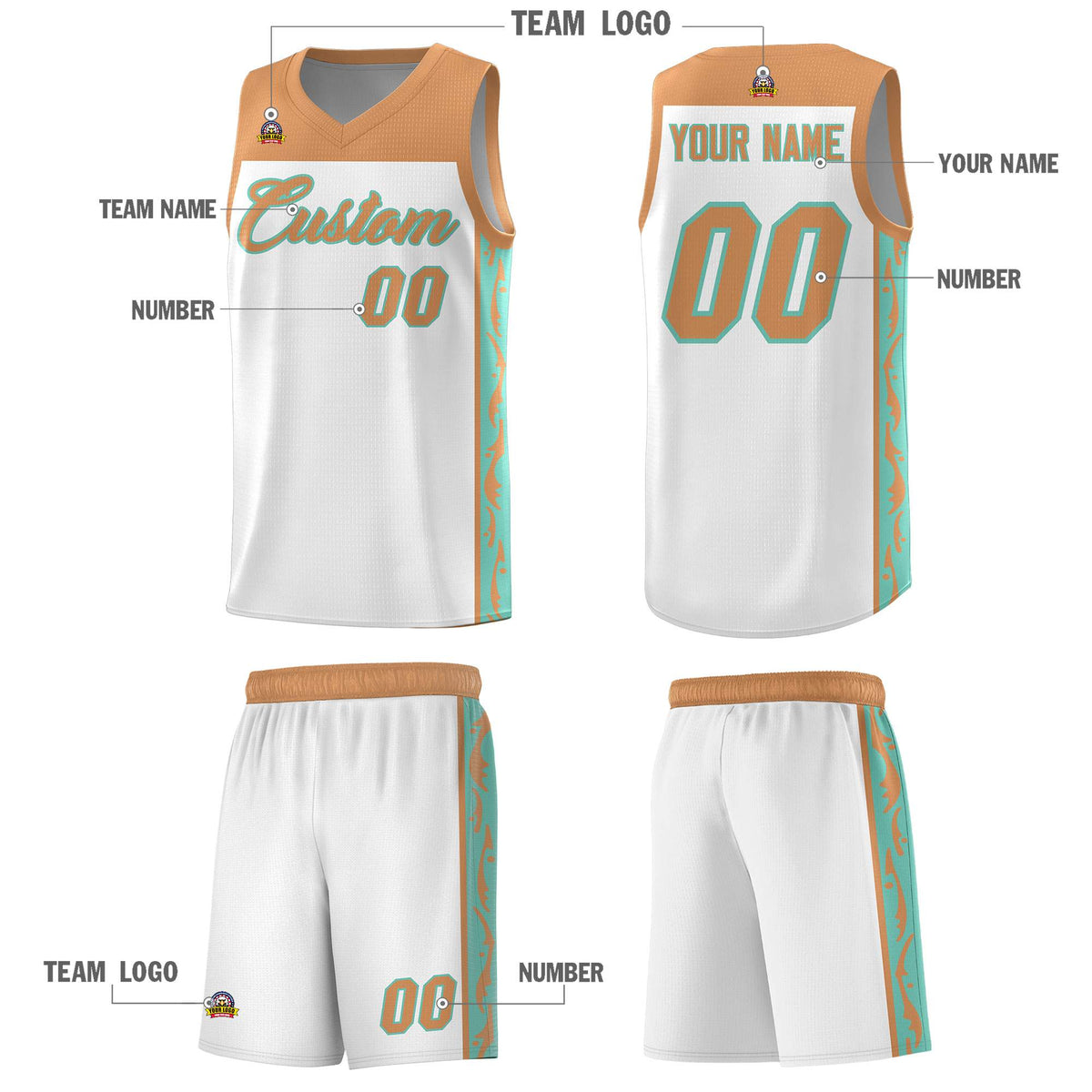 Custom White Side Pattern Sports Uniform Basketball Jersey|KXKSHOP
