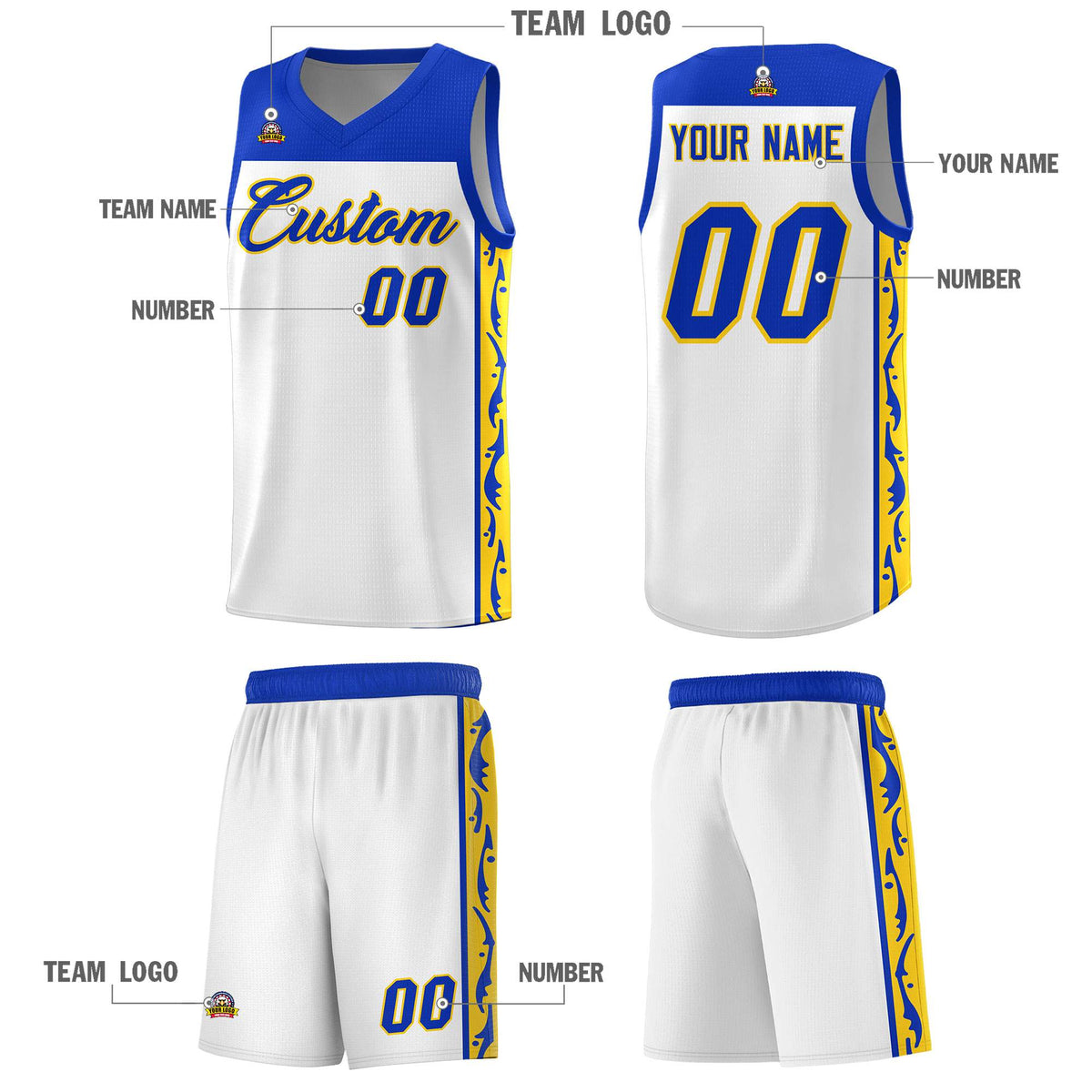 Custom White Side Pattern Sports Uniform Basketball Jersey|KXKSHOP