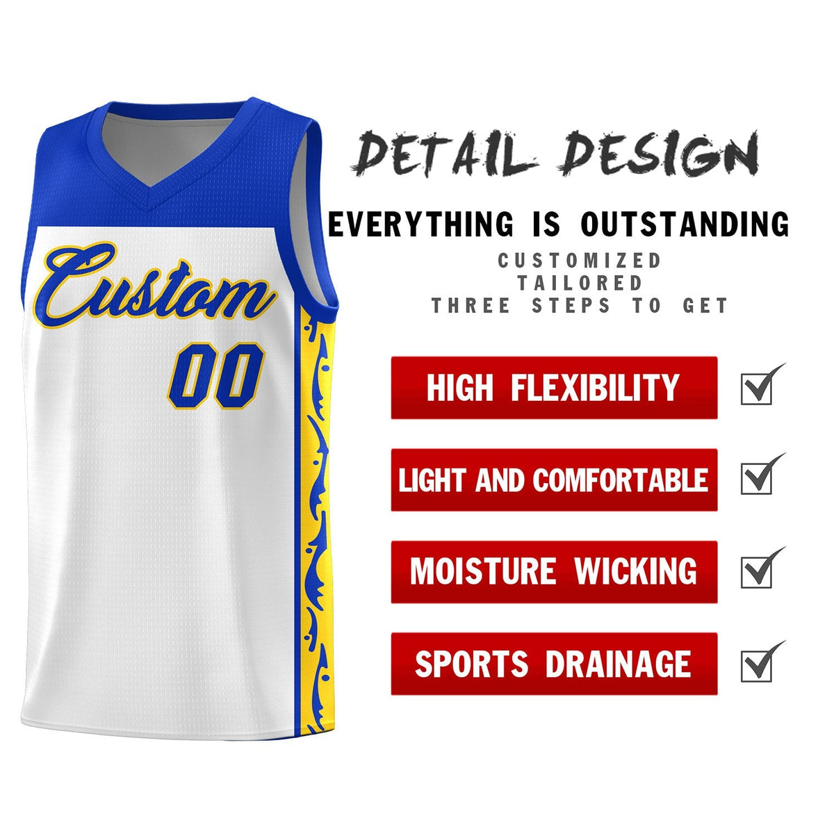 Custom White Side Pattern Sports Uniform Basketball Jersey|KXKSHOP