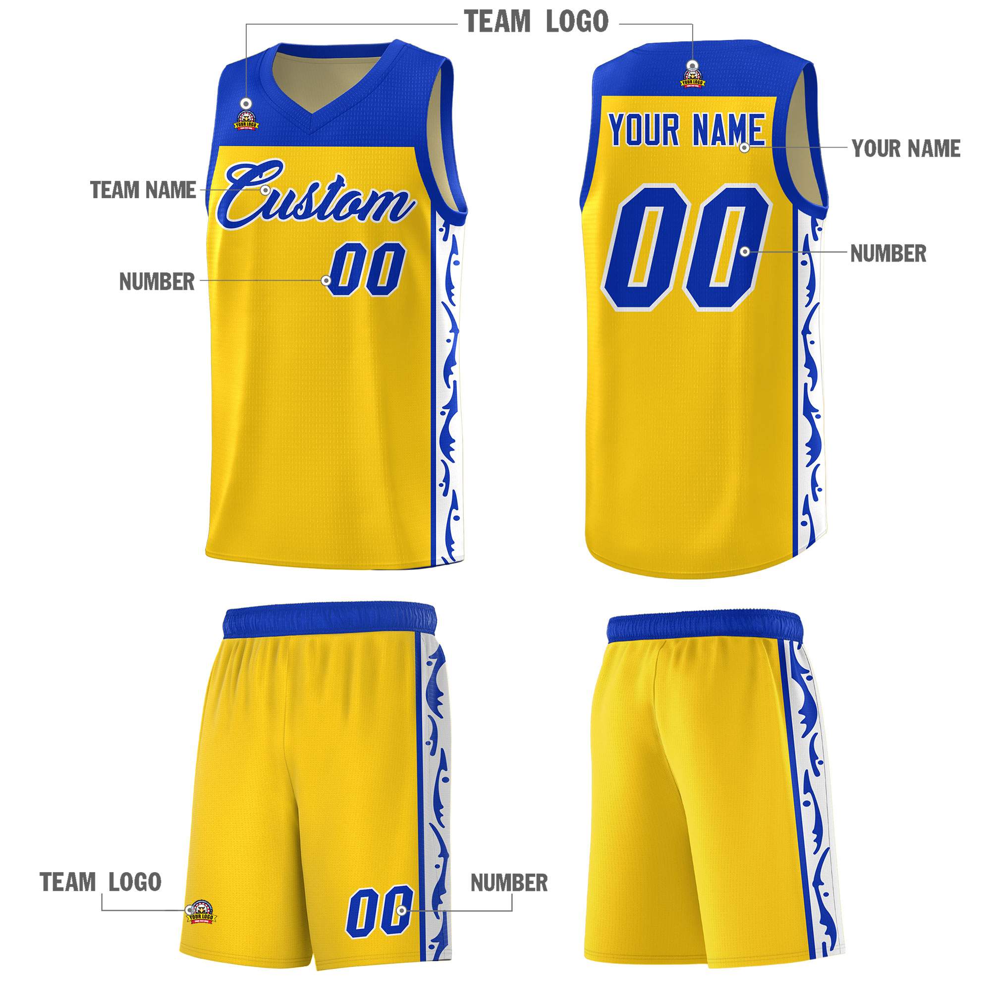 Custom Gold Side Pattern Sports Uniform Basketball Jersey|KXKSHOP