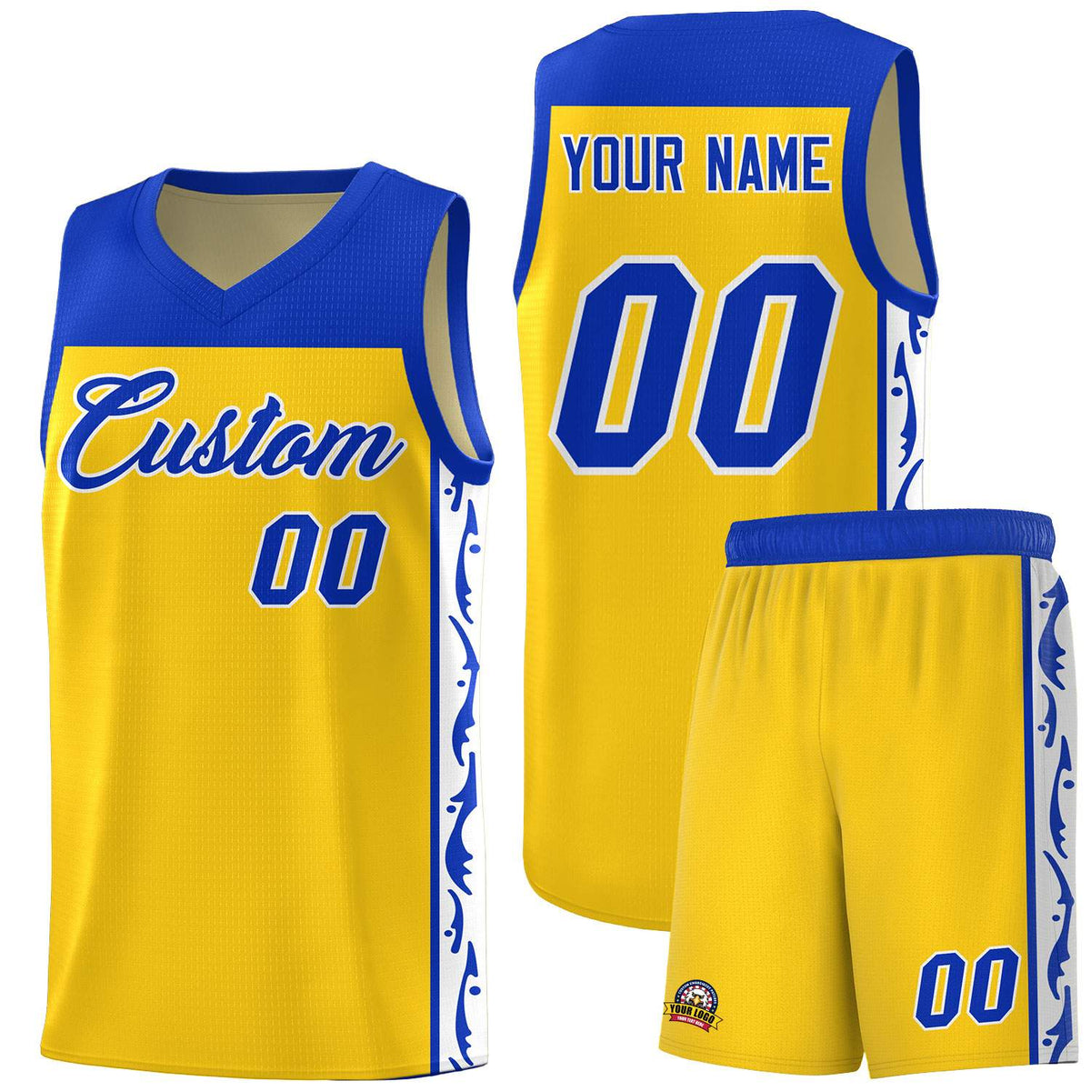 Custom Gold Side Pattern Sports Uniform Basketball Jersey|KXKSHOP