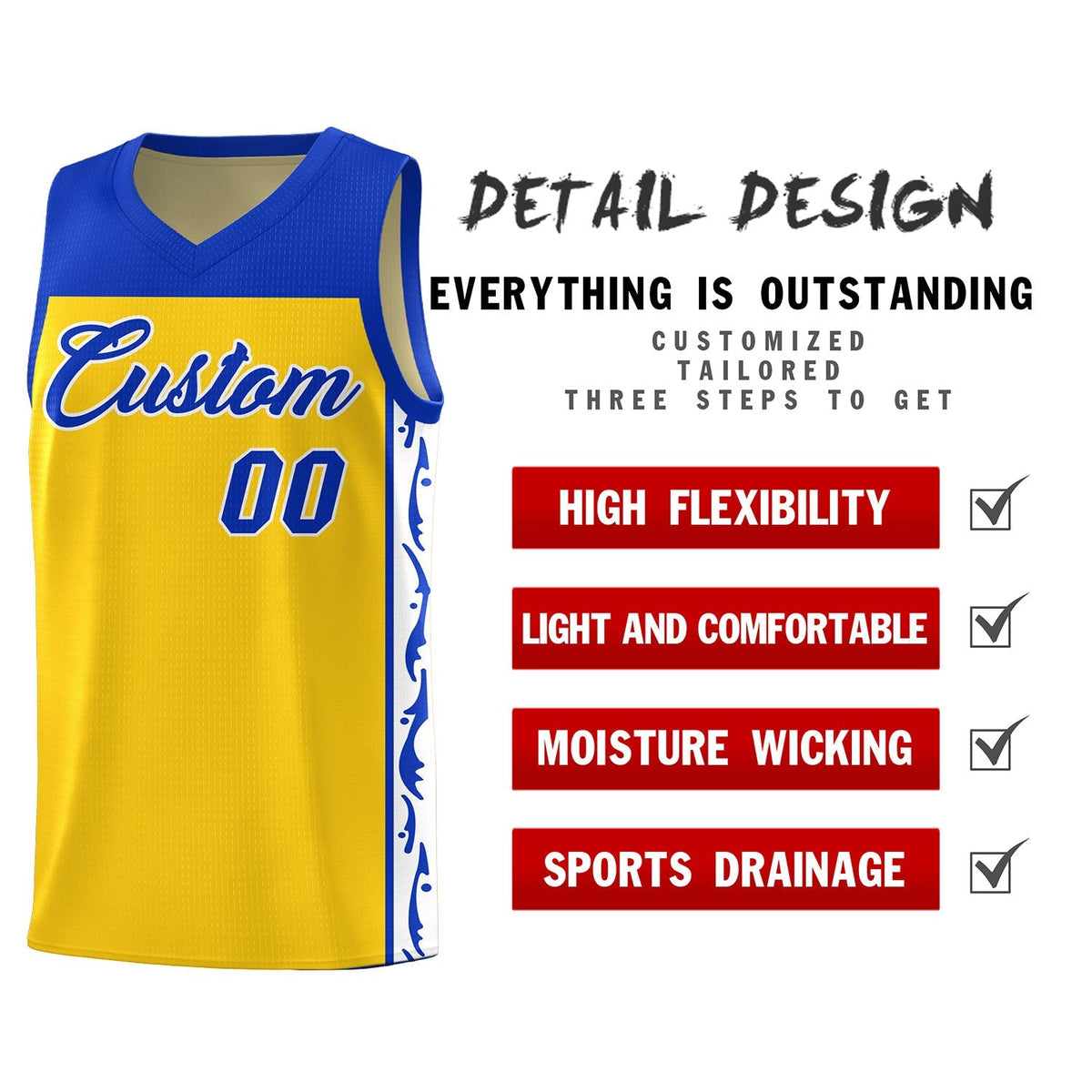 Custom Gold Side Pattern Sports Uniform Basketball Jersey|KXKSHOP