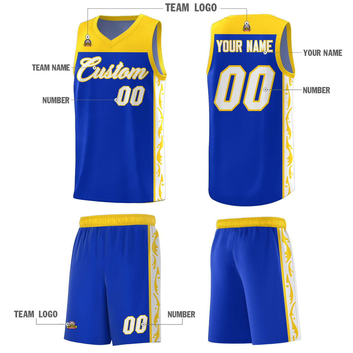 Custom Royal Side Pattern Sports Uniform Basketball Jersey|KXKSHOP