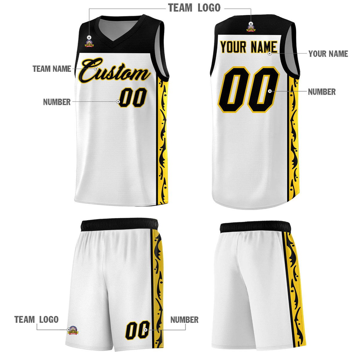 Custom White Side Pattern Sports Uniform Basketball Jersey|KXKSHOP