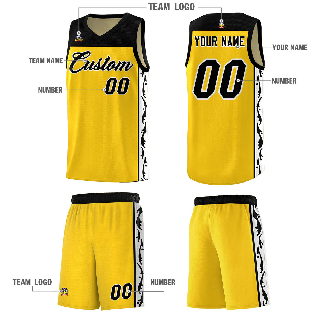 Custom Gold Side Pattern Sports Uniform Basketball Jersey|KXKSHOP