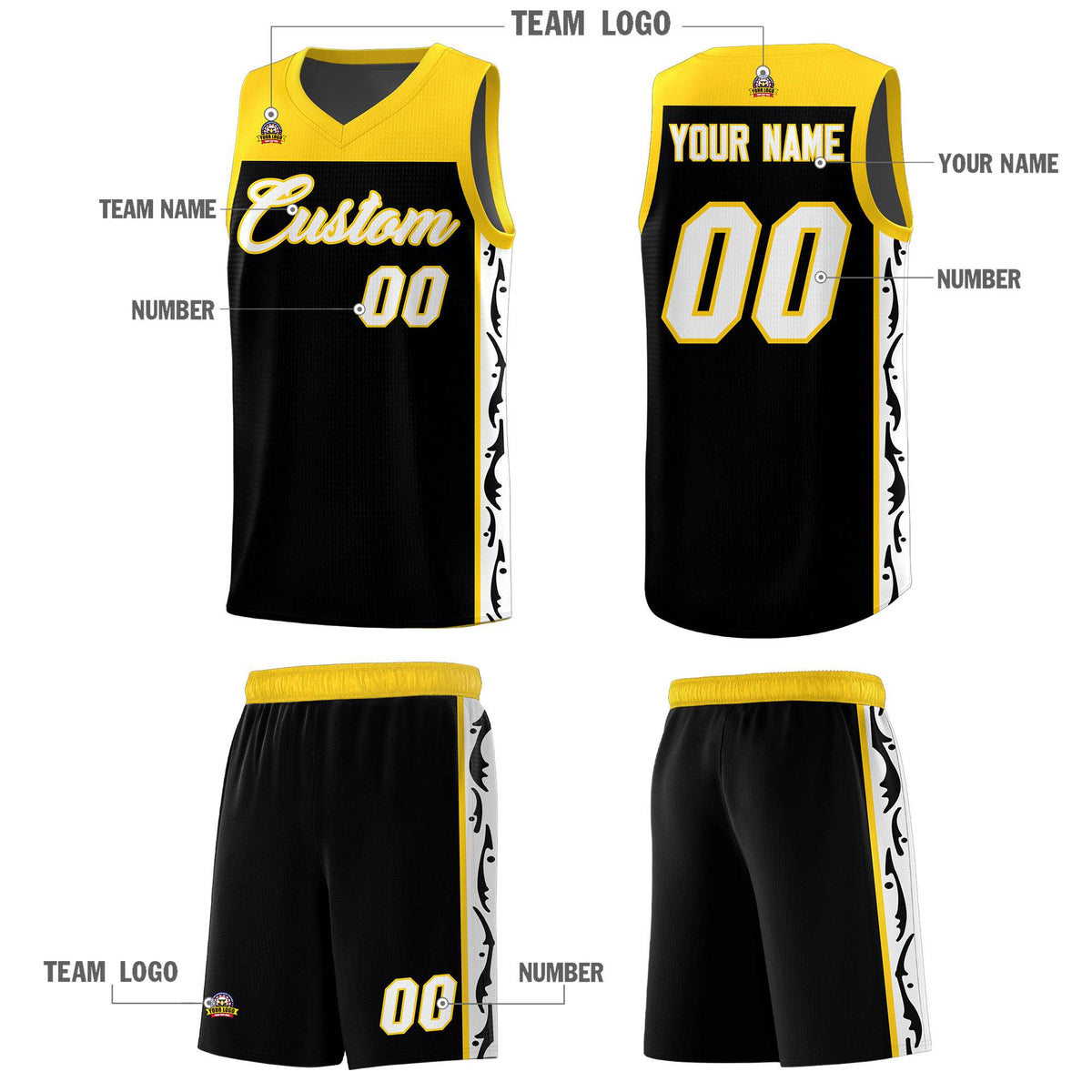 Custom Black Side Pattern Sports Uniform Basketball Jersey|KXKSHOP