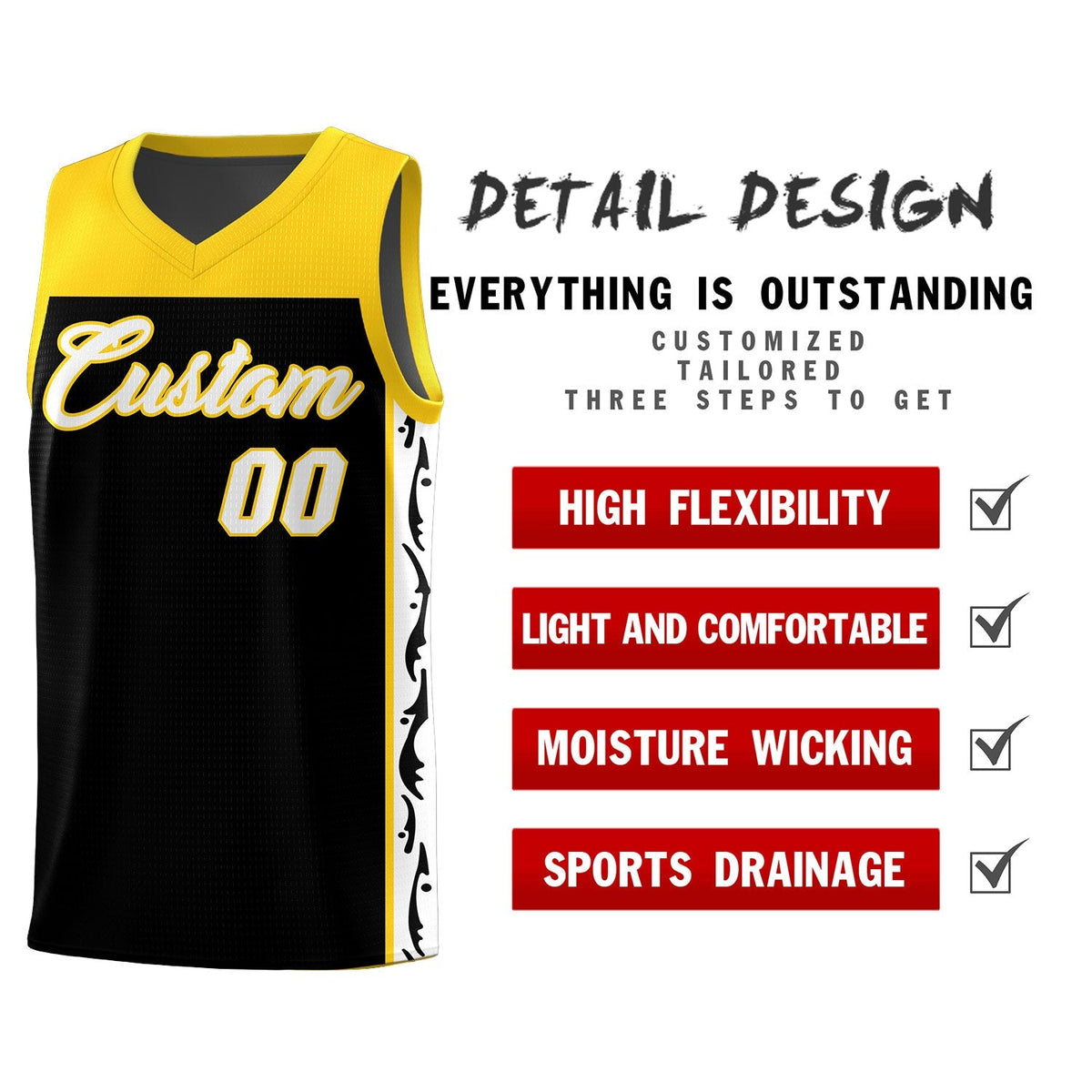 Custom Black Side Pattern Sports Uniform Basketball Jersey|KXKSHOP
