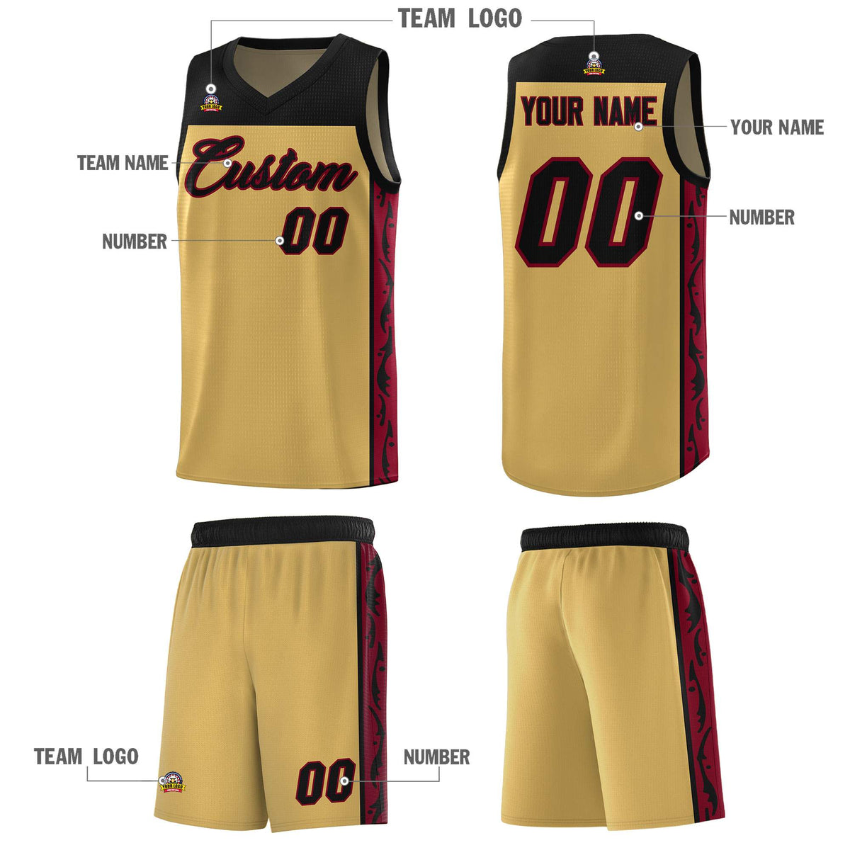 Custom Old Gold Side Pattern Sports Uniform Basketball Jersey|KXKSHOP