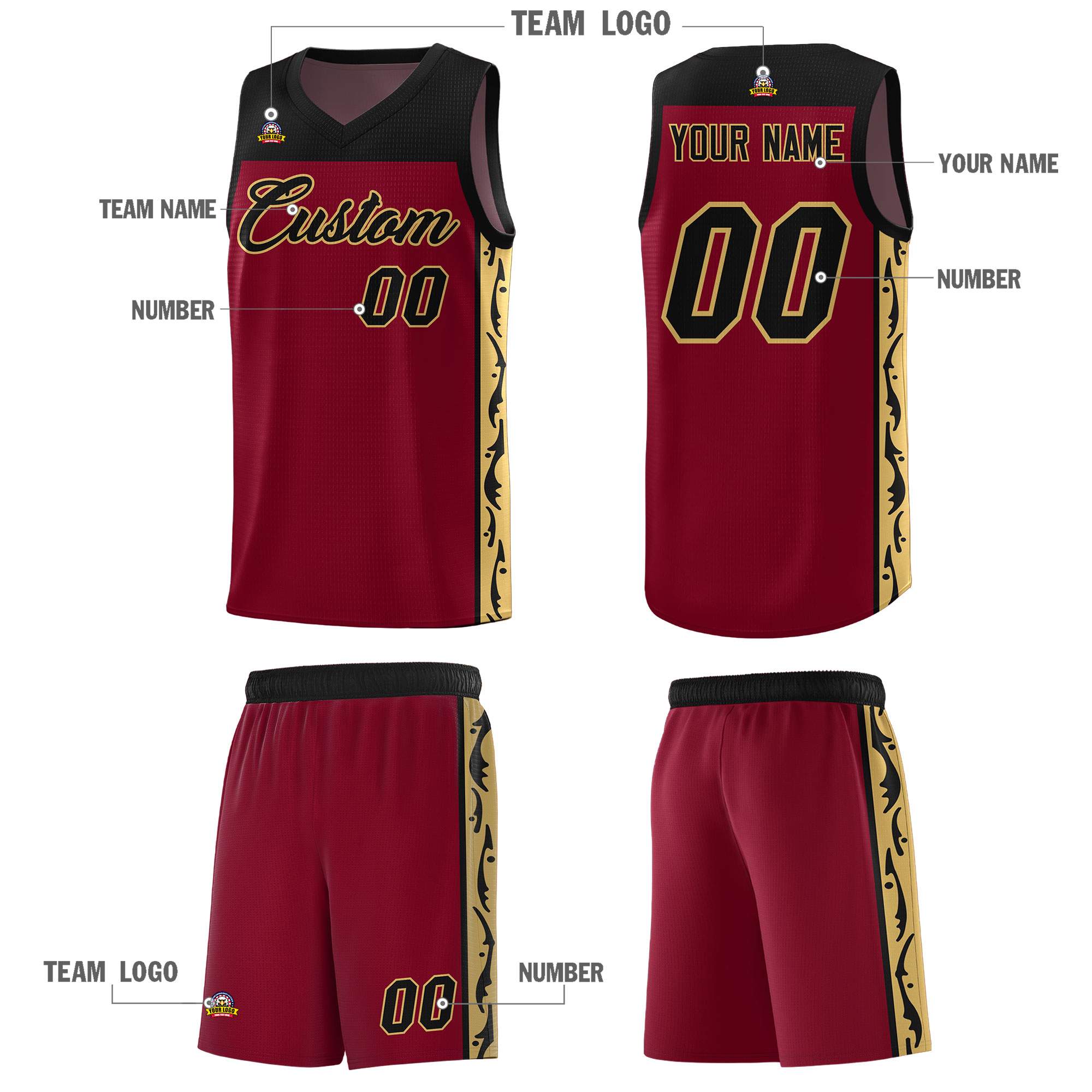 Custom Crimson Side Pattern Sports Uniform Basketball Jersey|KXKSHOP