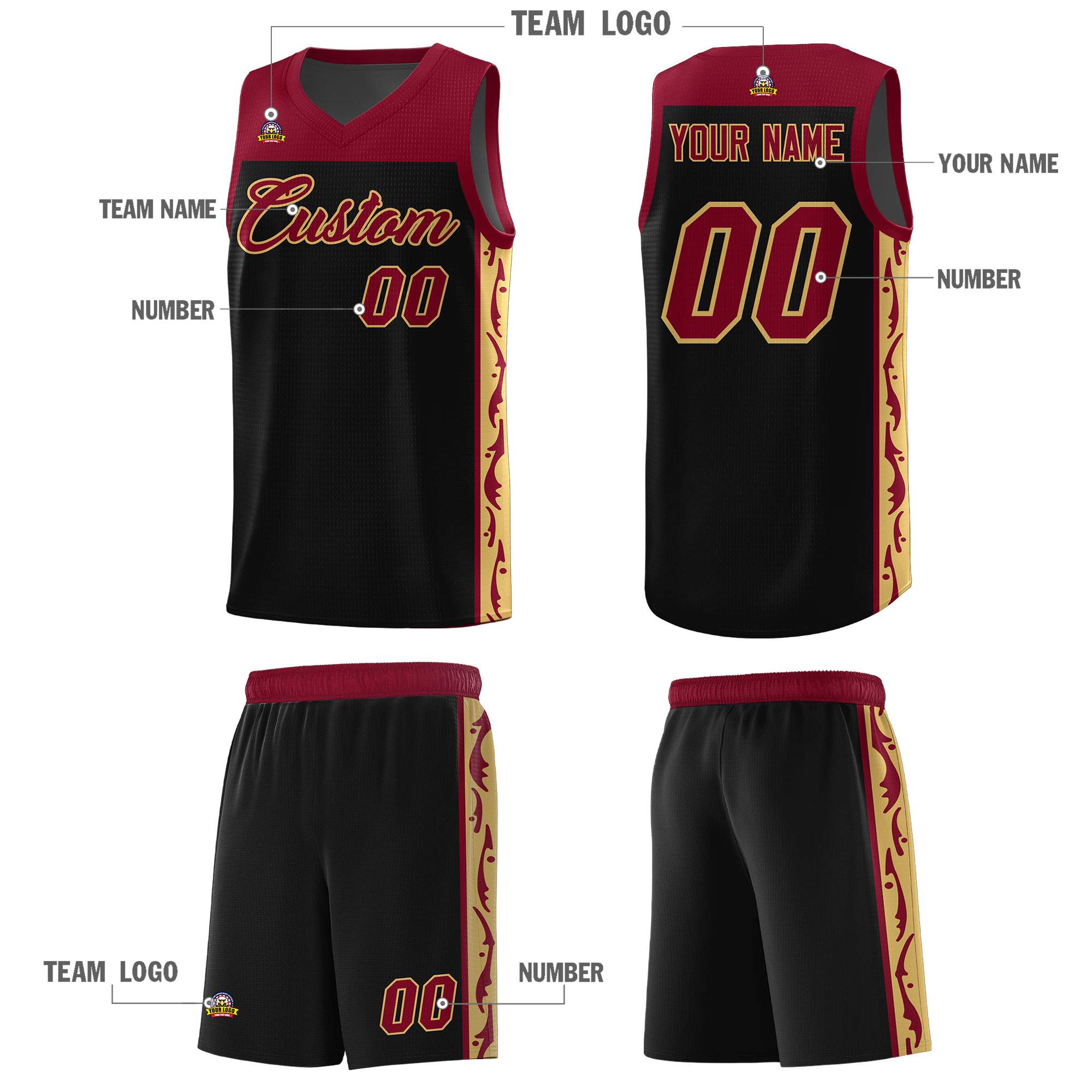 Custom Black Side Pattern Sports Uniform Basketball Jersey|KXKSHOP