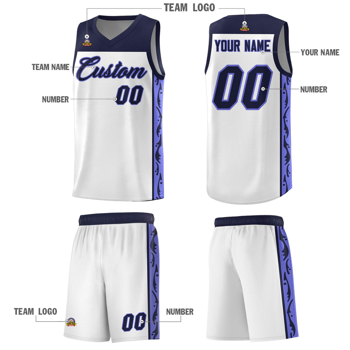 Custom White Side Pattern Sports Uniform Basketball Jersey|KXKSHOP