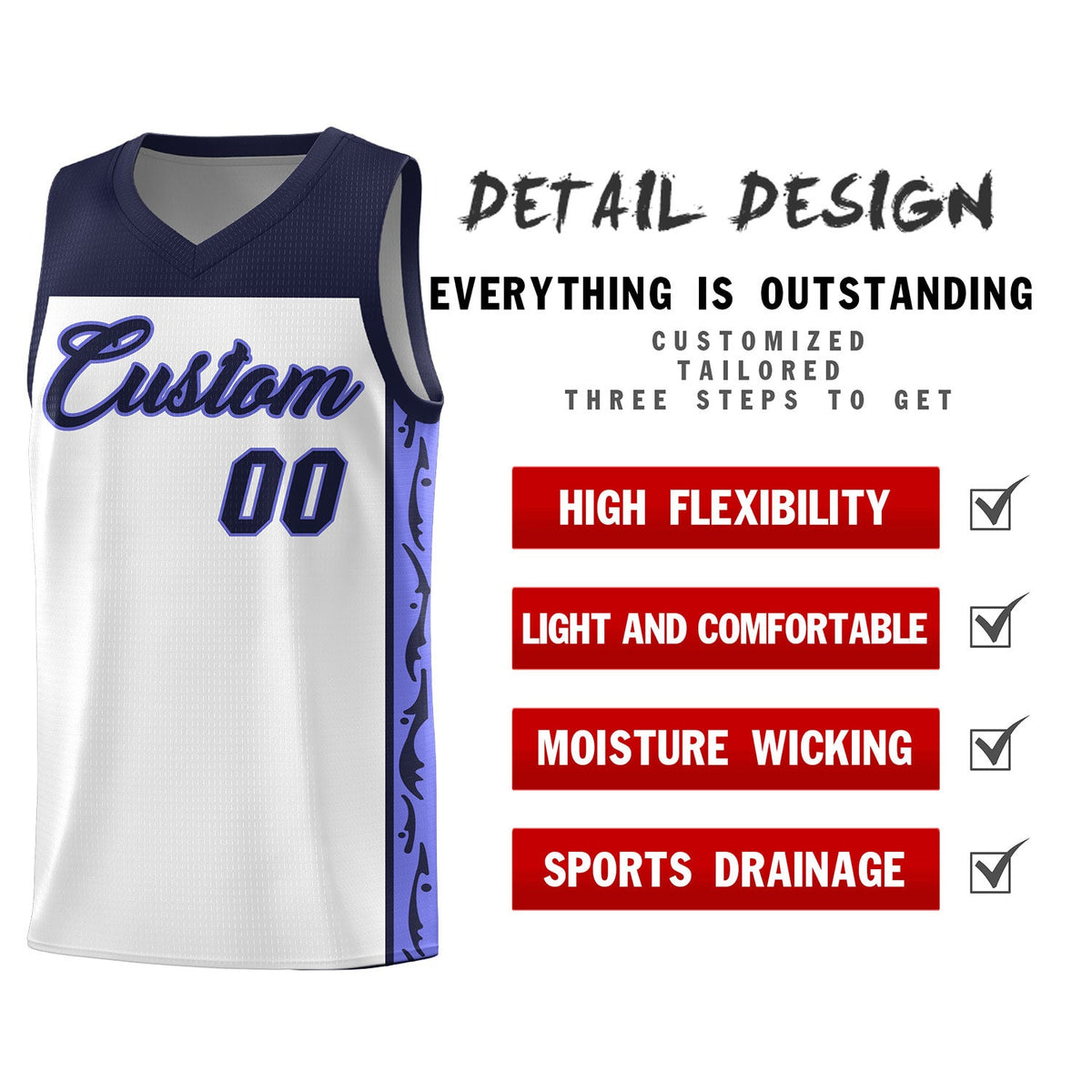 Custom White Side Pattern Sports Uniform Basketball Jersey|KXKSHOP