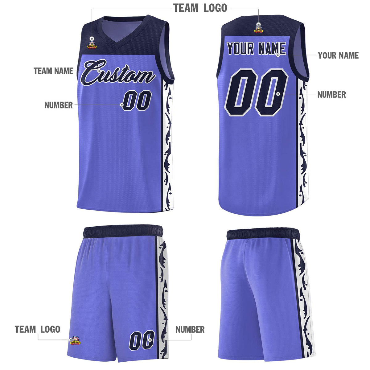Custom Purple Side Pattern Sports Uniform Basketball Jersey|KXKSHOP