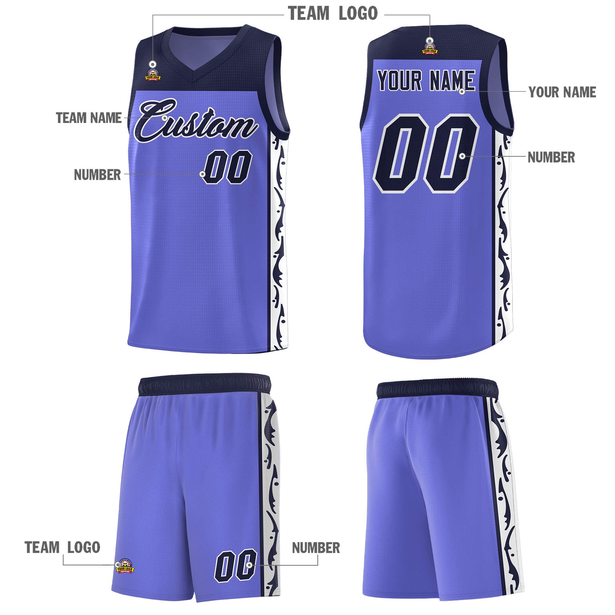 Custom Purple Side Pattern Sports Uniform Basketball Jersey|KXKSHOP