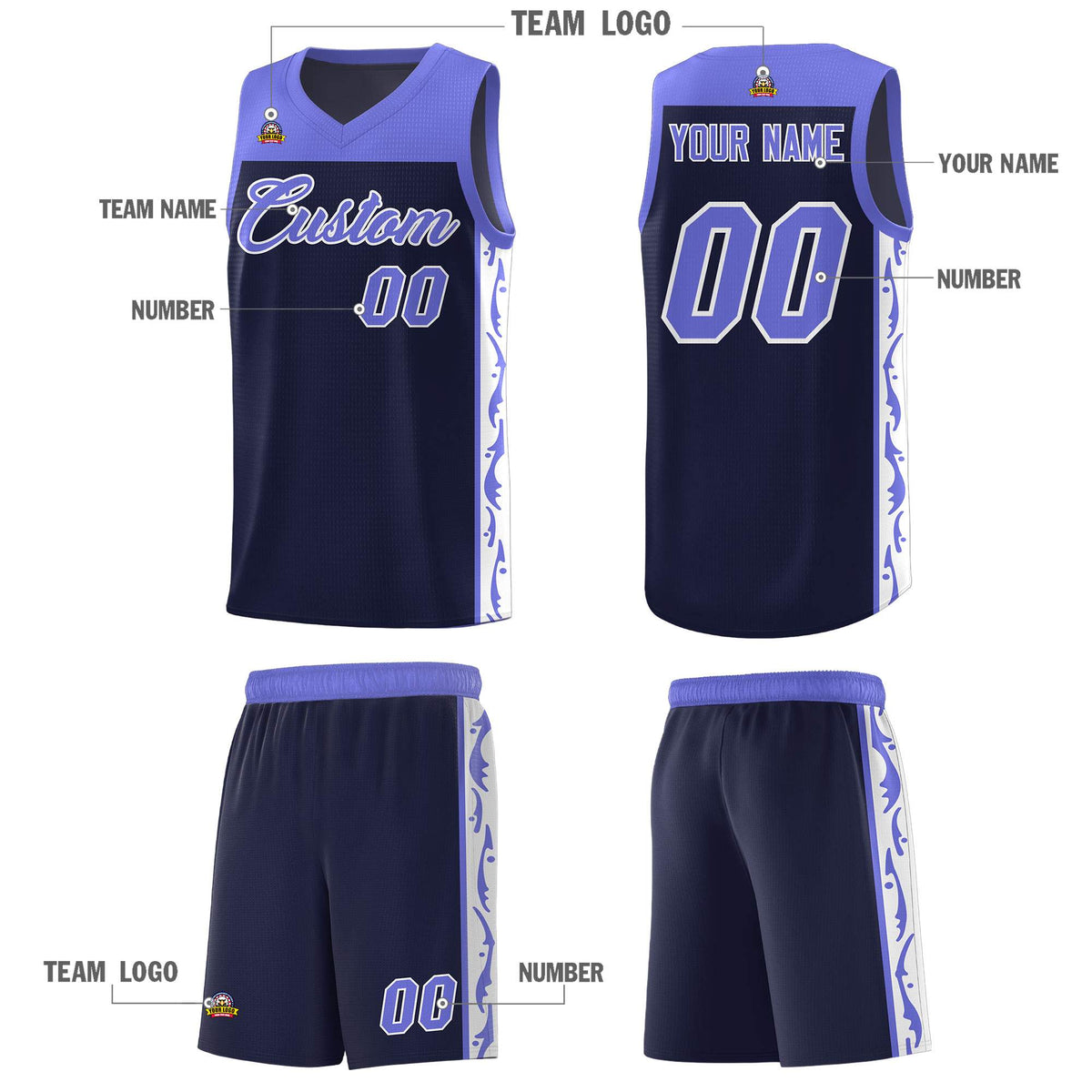 Custom Navy Side Pattern Sports Uniform Basketball Jersey|KXKSHOP