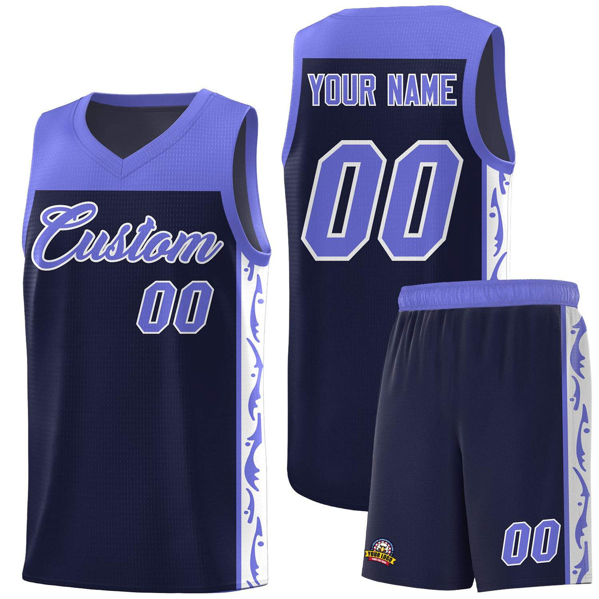 Custom Navy Side Pattern Sports Uniform Basketball Jersey|KXKSHOP