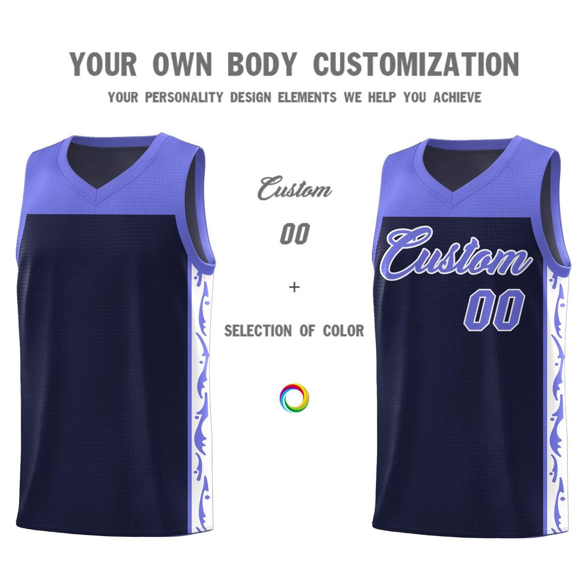Custom Navy Side Pattern Sports Uniform Basketball Jersey|KXKSHOP