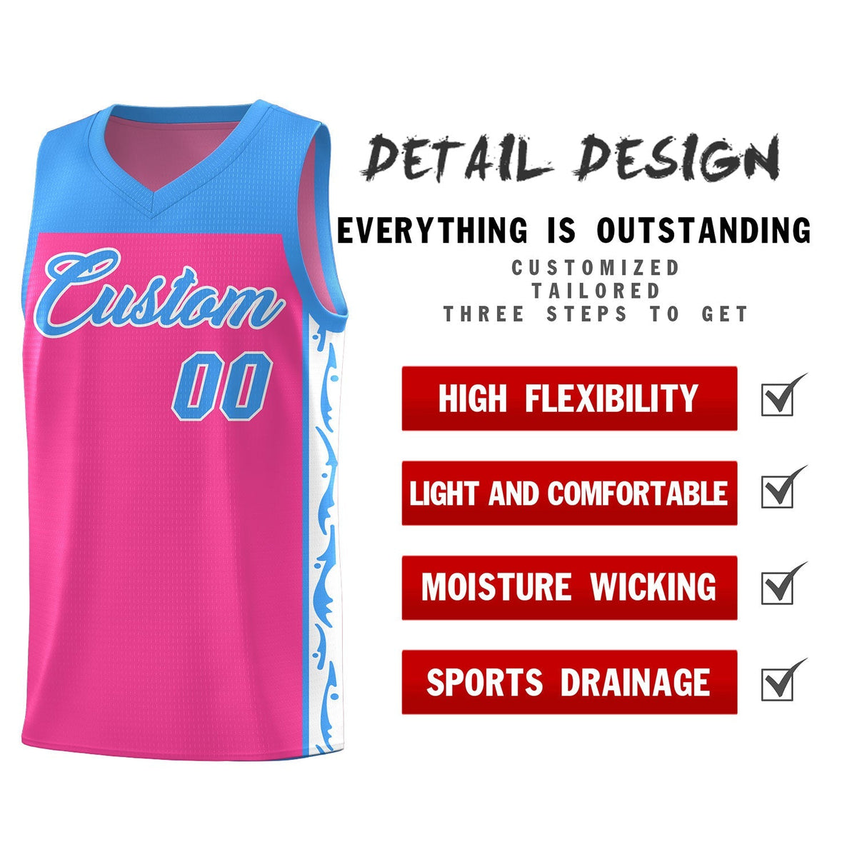 Custom Pink Side Pattern Sports Uniform Basketball Jersey|KXKSHOP