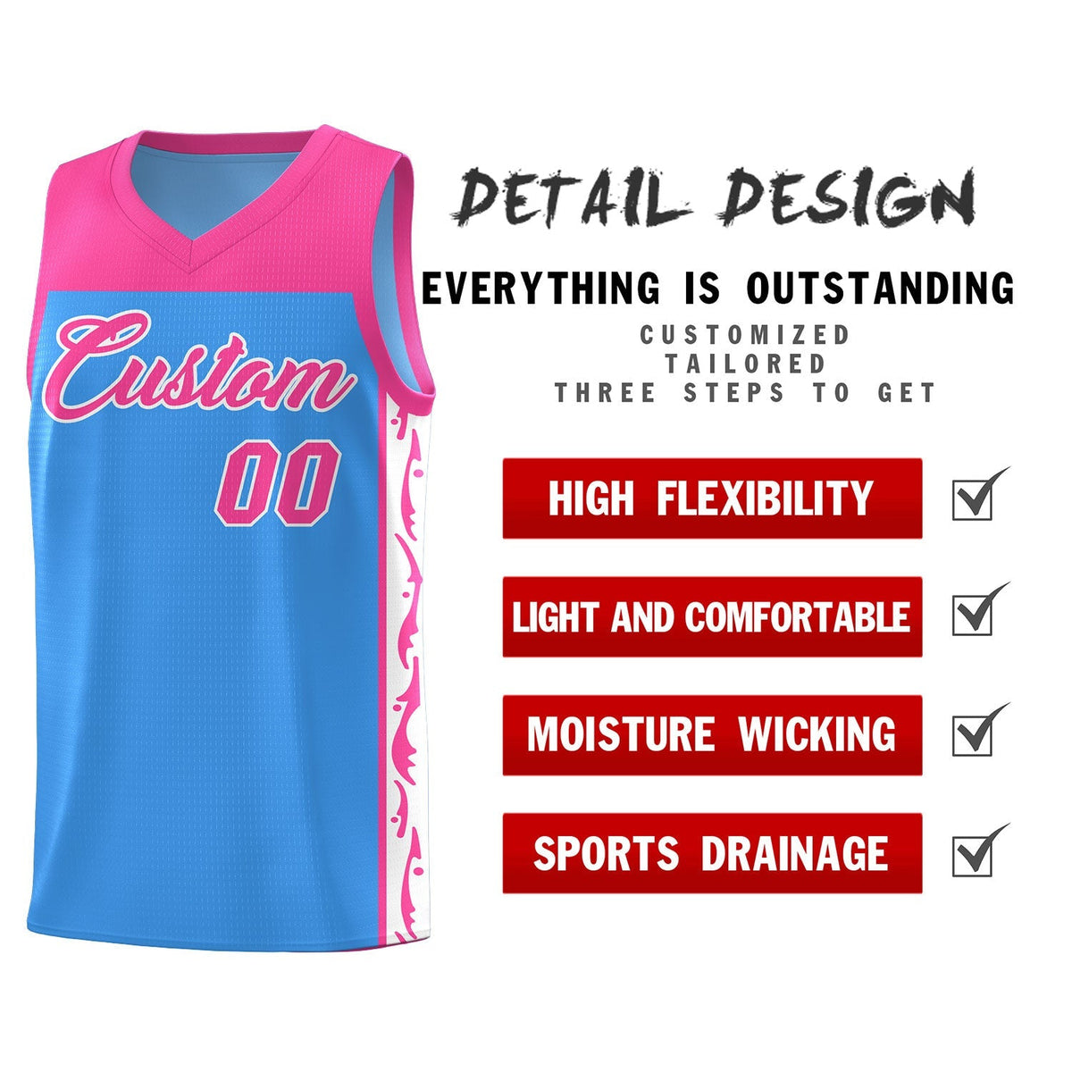 Custom Light Blue Side Pattern Sports Uniform Basketball Jersey|KXKSHOP