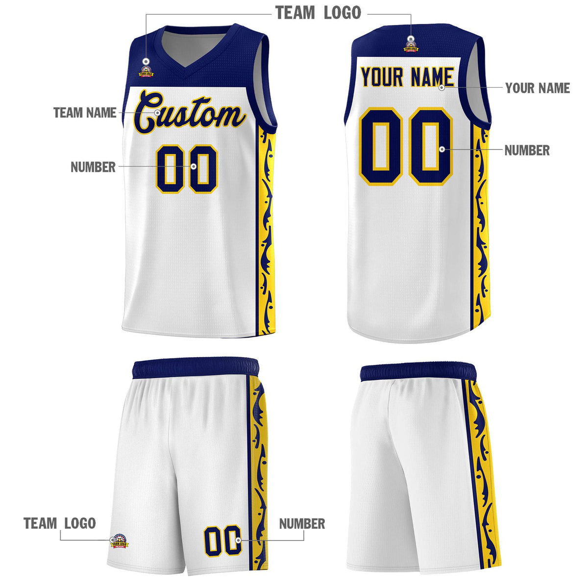 Custom White Side Pattern Sports Uniform Basketball Jersey|KXKSHOP