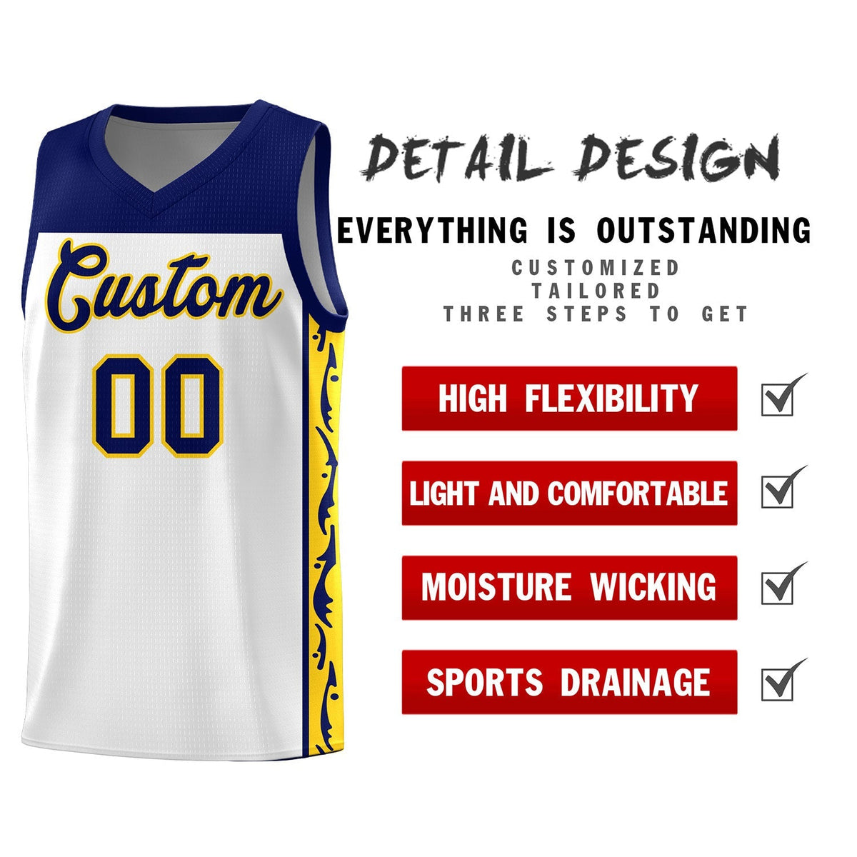 Custom White Side Pattern Sports Uniform Basketball Jersey|KXKSHOP