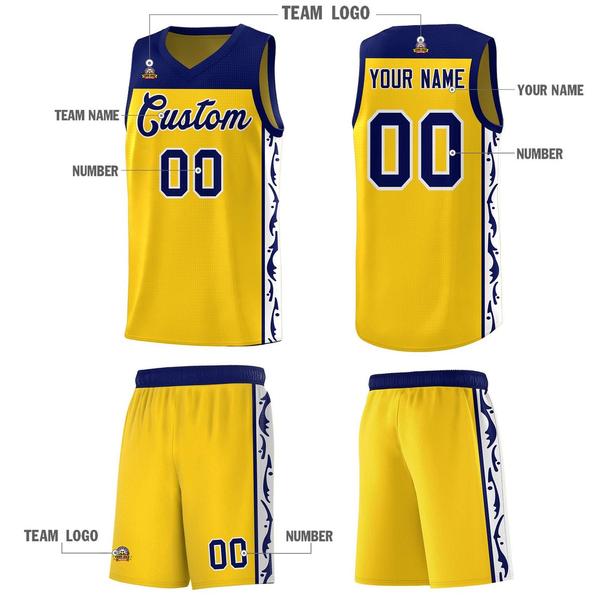 Custom Gold Side Pattern Sports Uniform Basketball Jersey|KXKSHOP