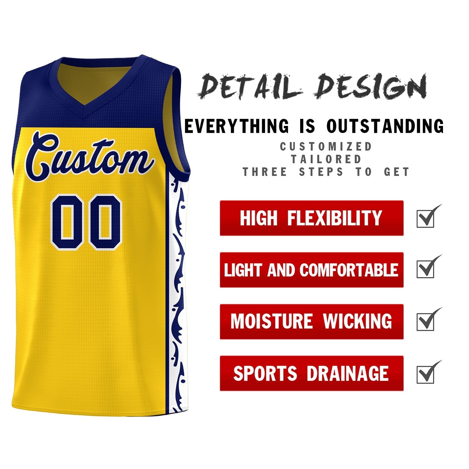 Custom Gold Side Pattern Sports Uniform Basketball Jersey|KXKSHOP
