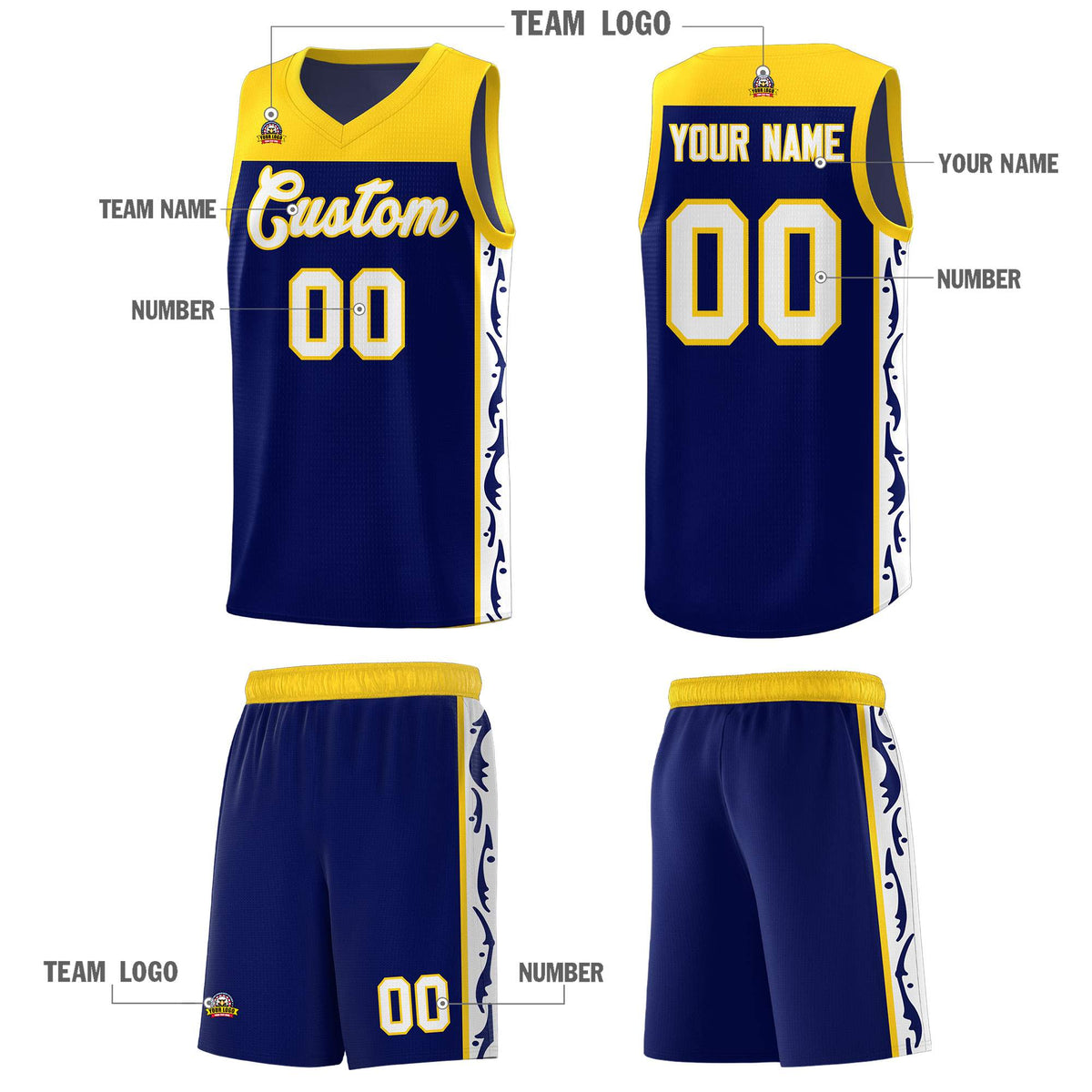 Custom Navy Side Pattern Sports Uniform Basketball Jersey|KXKSHOP
