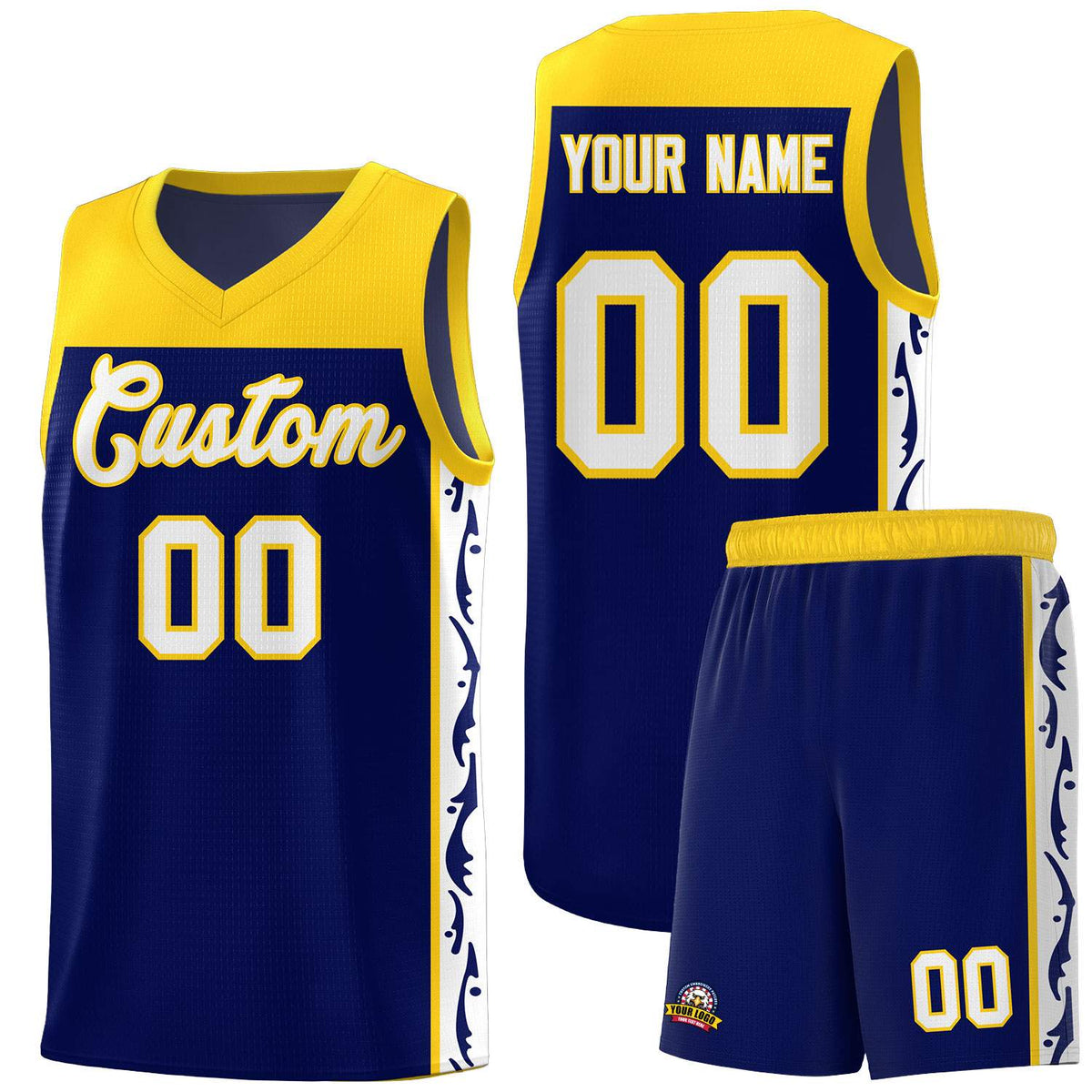Custom Navy Side Pattern Sports Uniform Basketball Jersey|KXKSHOP
