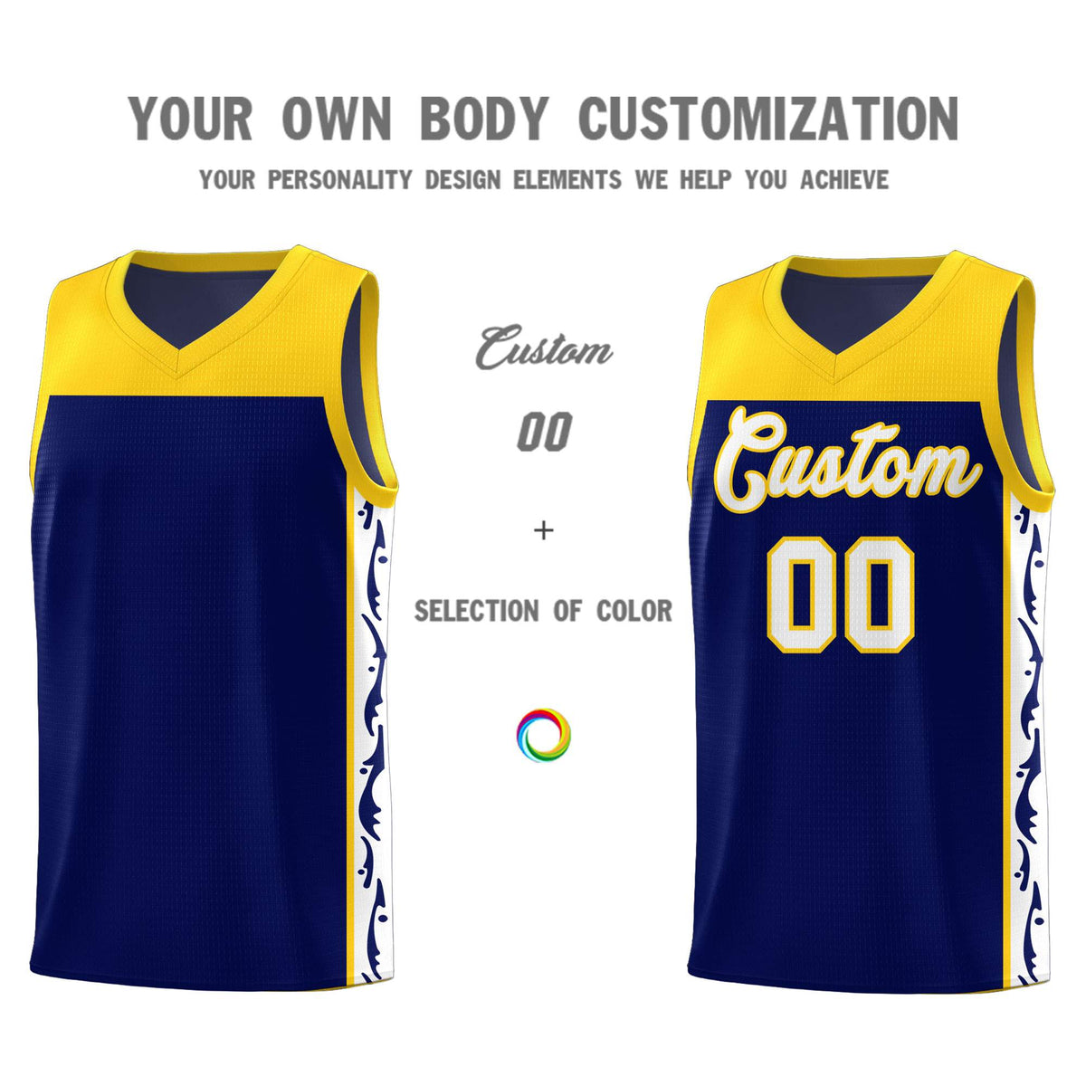 Custom Navy Side Pattern Sports Uniform Basketball Jersey|KXKSHOP