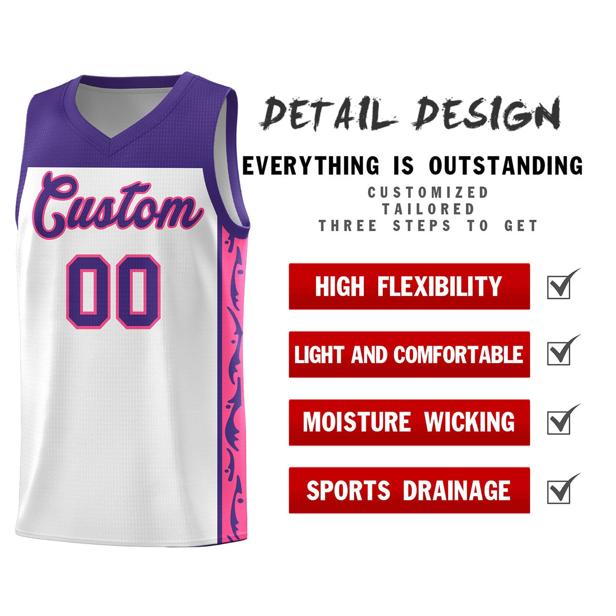 Custom White Side Pattern Sports Uniform Basketball Jersey|KXKSHOP