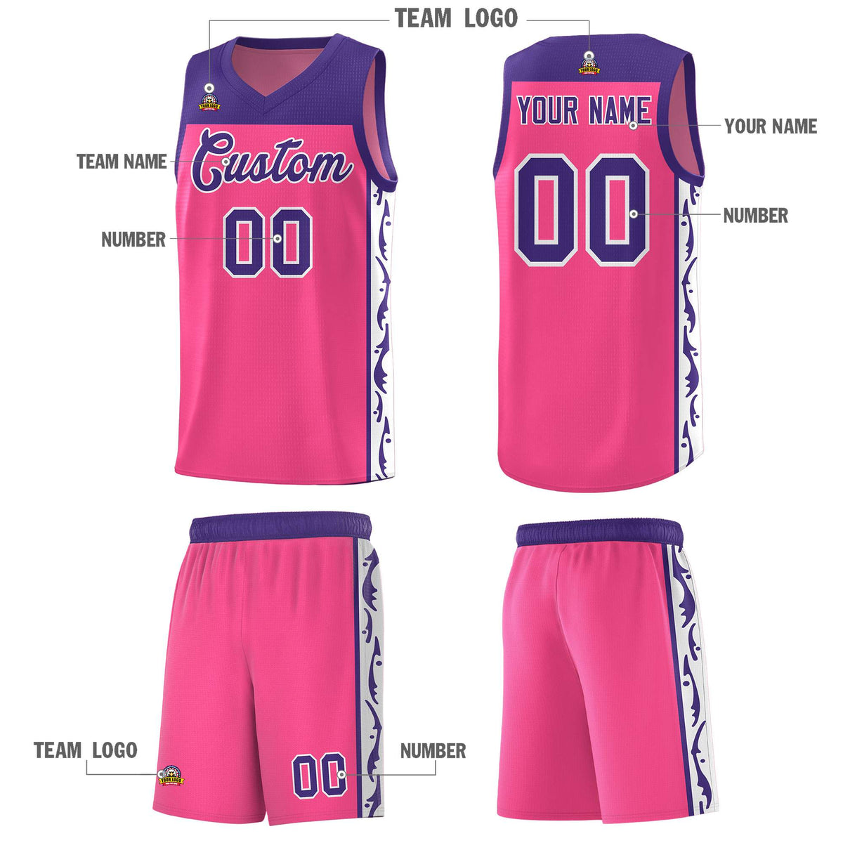 Custom Pink Side Pattern Sports Uniform Basketball Jersey|KXKSHOP