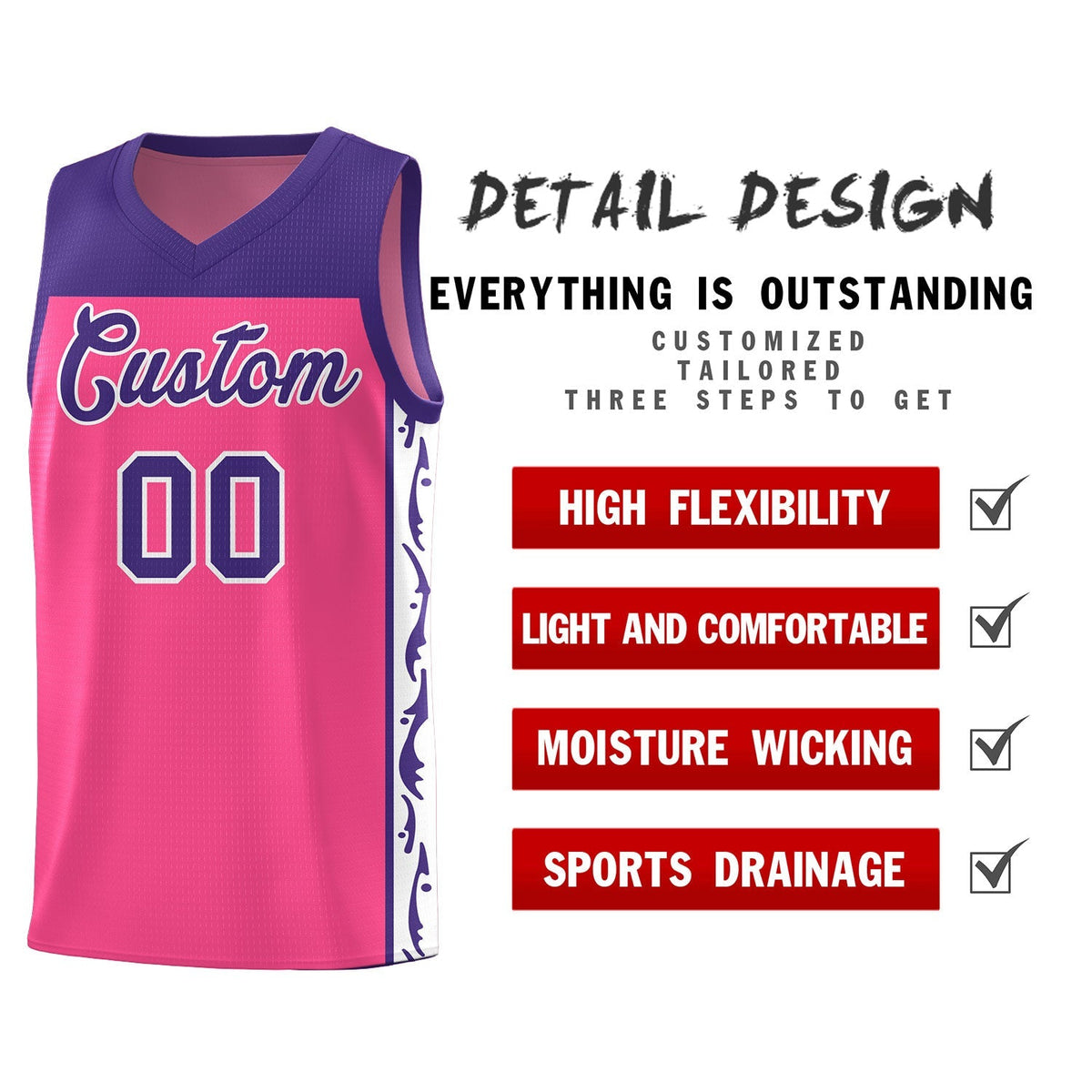 Custom Pink Side Pattern Sports Uniform Basketball Jersey|KXKSHOP