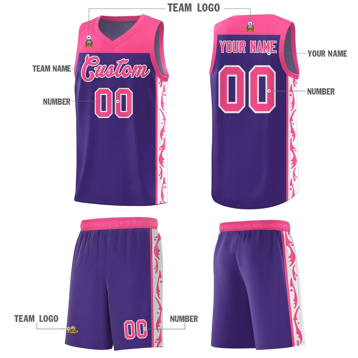 Custom Purple Side Pattern Sports Uniform Basketball Jersey|KXKSHOP