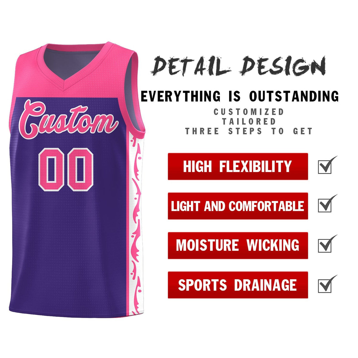 Custom Purple Side Pattern Sports Uniform Basketball Jersey|KXKSHOP