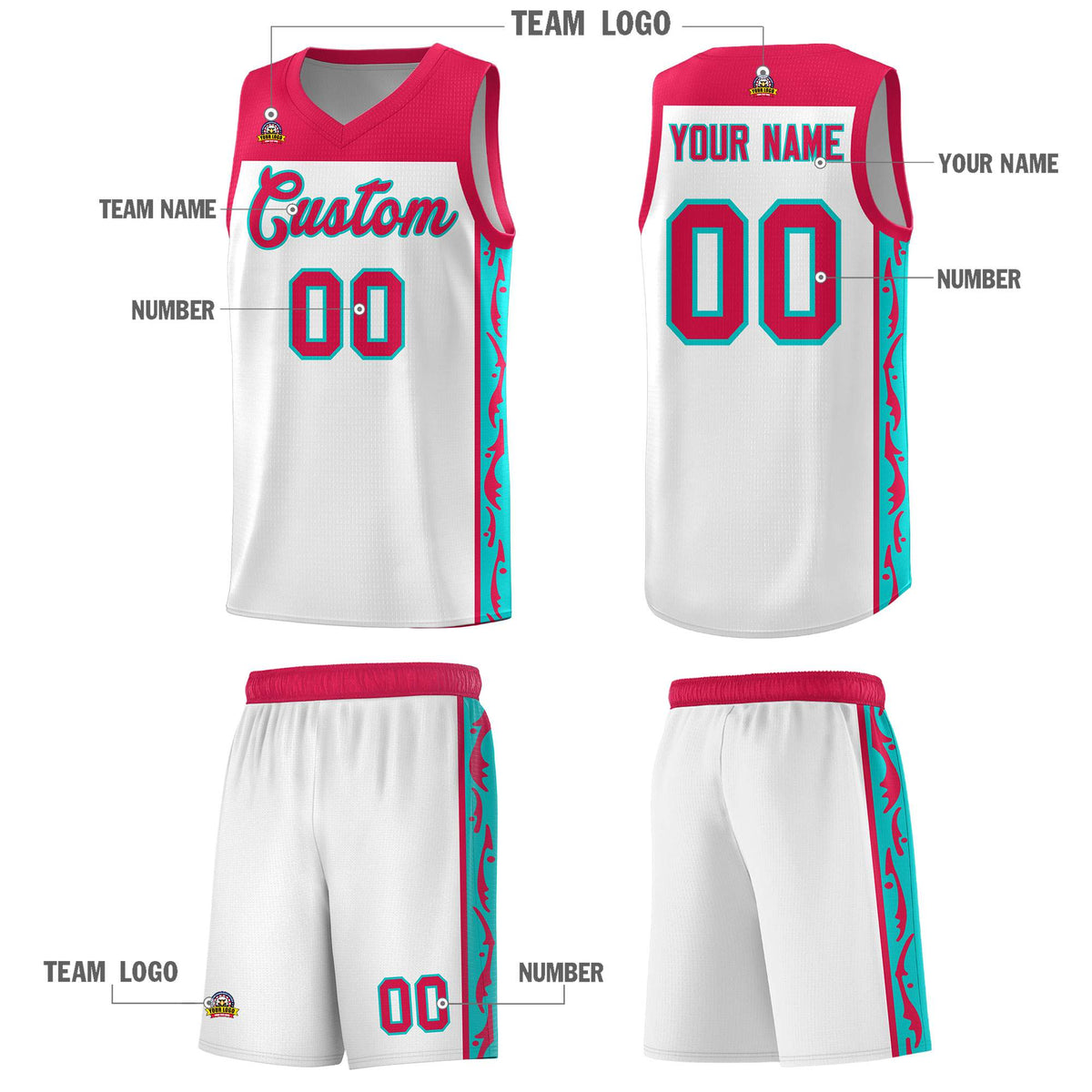 Custom White Side Pattern Sports Uniform Basketball Jersey|KXKSHOP