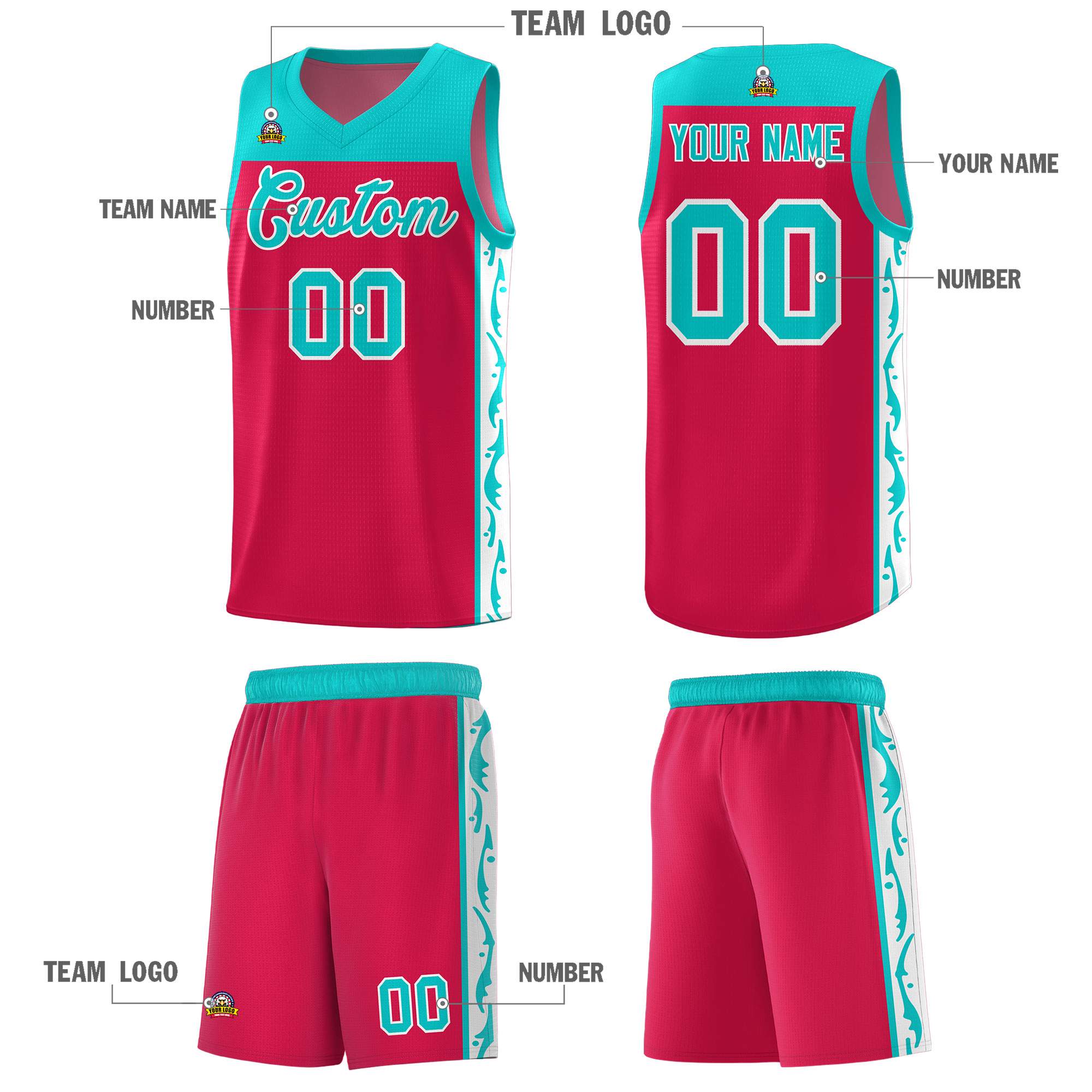 Custom Red Side Pattern Sports Uniform Basketball Jersey|KXKSHOP