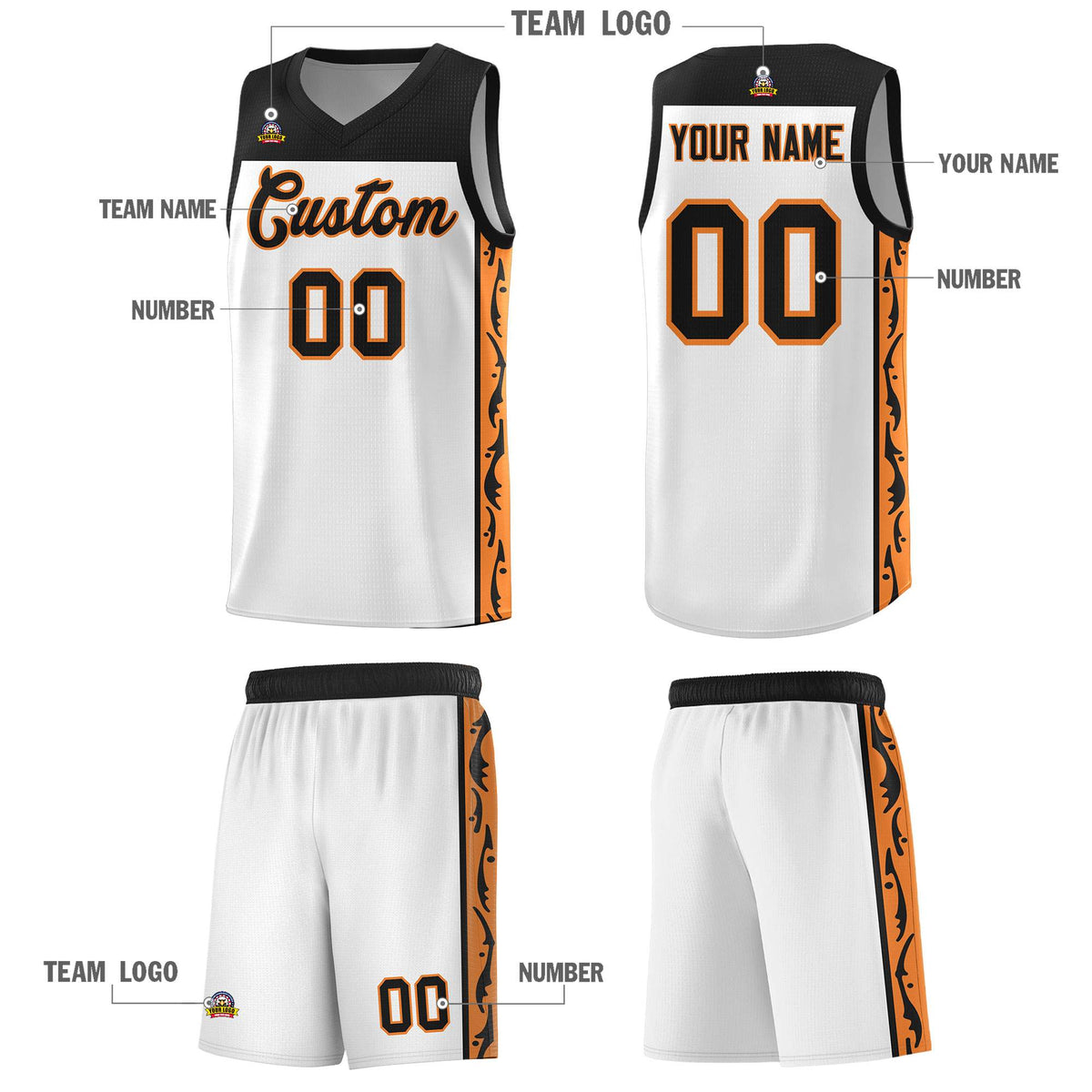 Custom White Side Pattern Sports Uniform Basketball Jersey|KXKSHOP