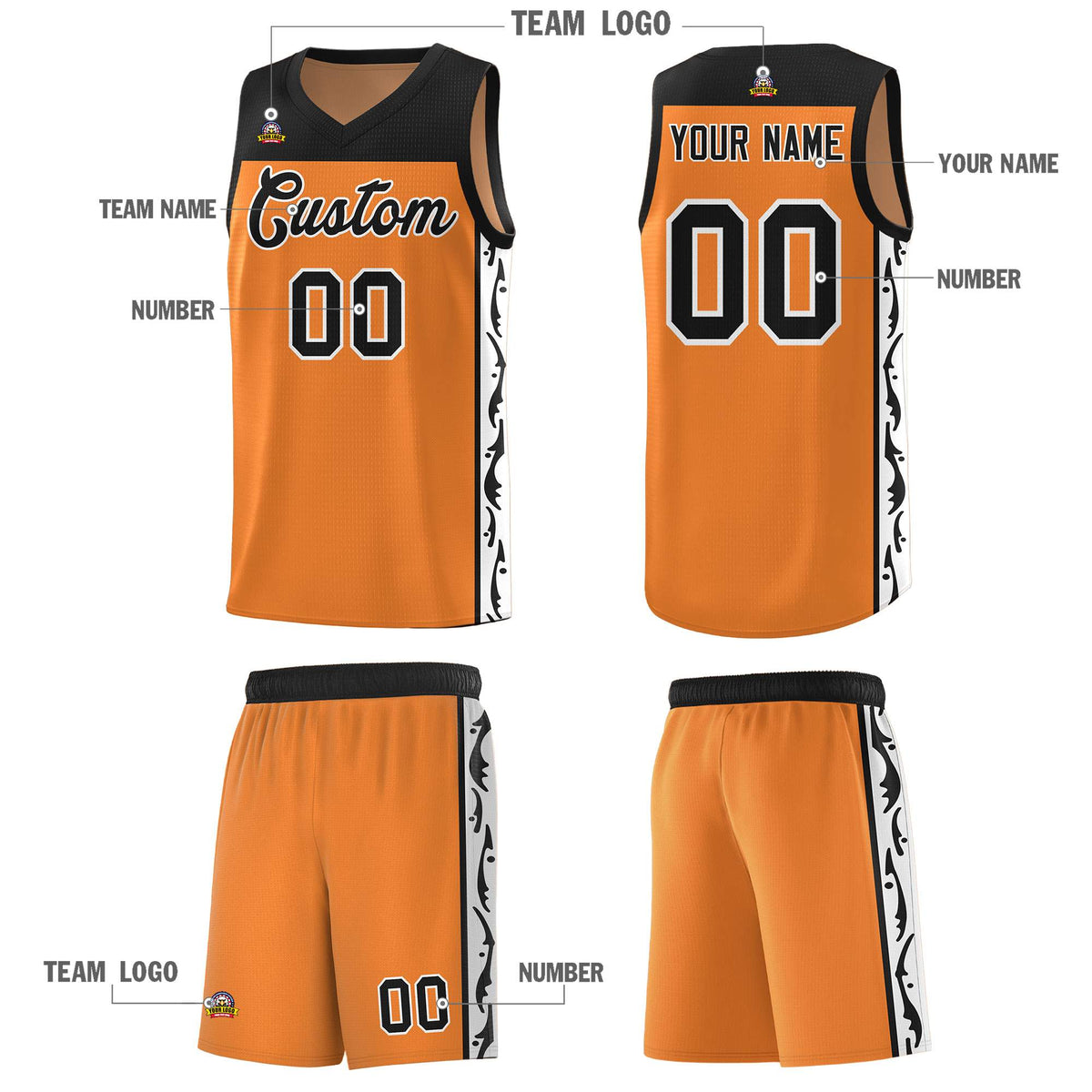 Custom Gold Orange Side Pattern Sports Uniform Basketball Jersey|KXKSHOP