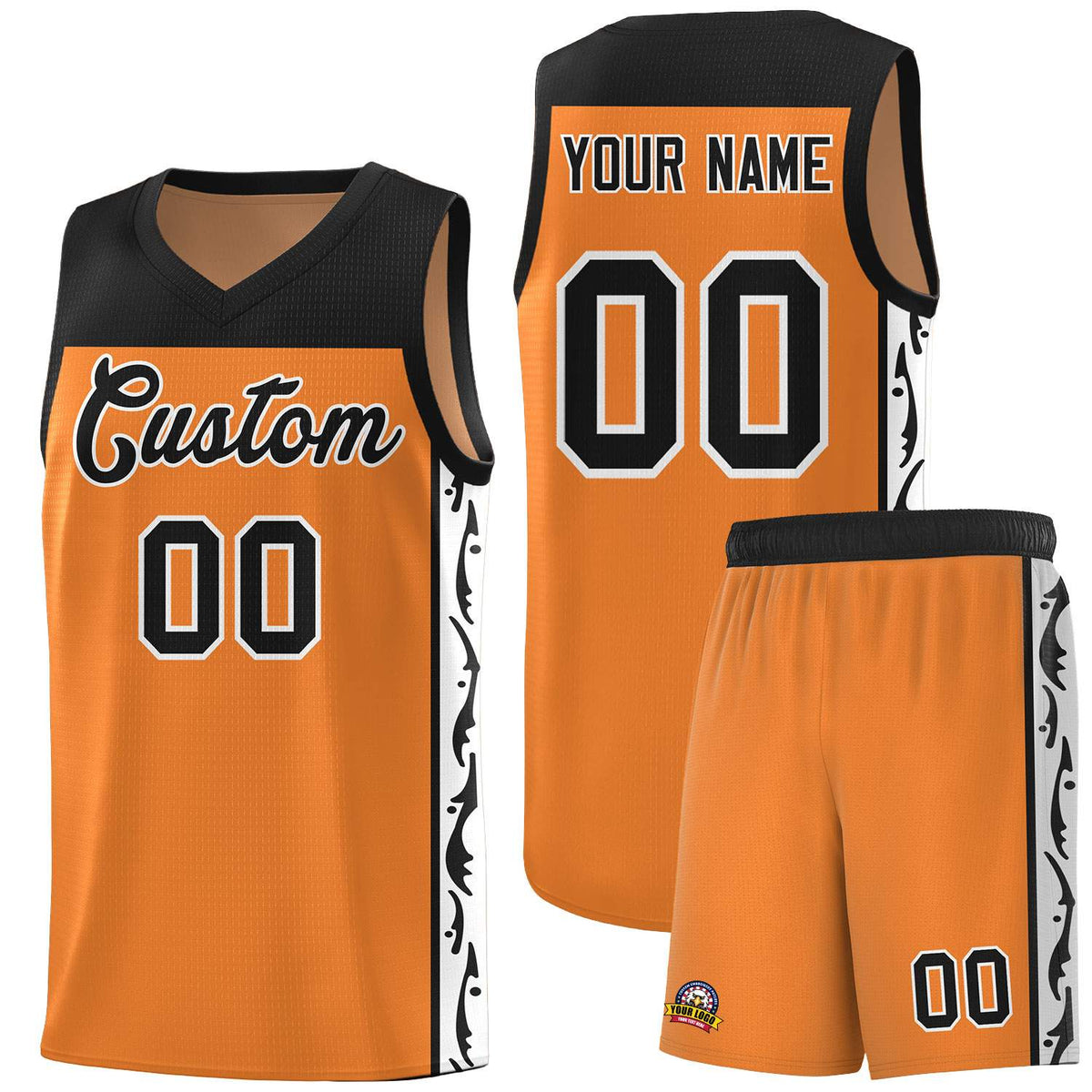 Custom Gold Orange Side Pattern Sports Uniform Basketball Jersey|KXKSHOP