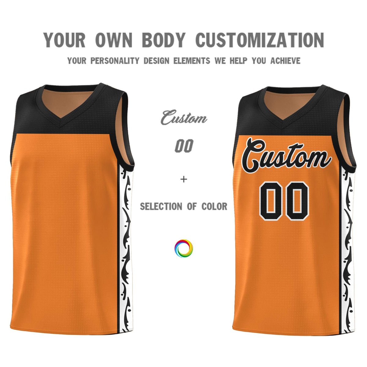 Custom Gold Orange Side Pattern Sports Uniform Basketball Jersey|KXKSHOP