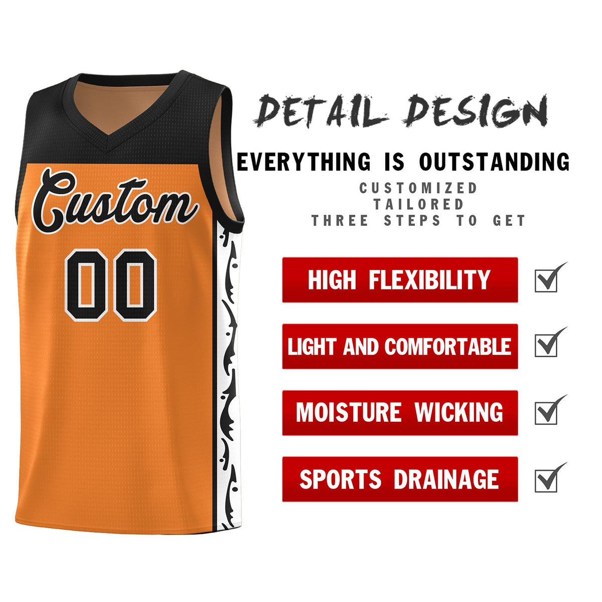 Custom Gold Orange Side Pattern Sports Uniform Basketball Jersey|KXKSHOP