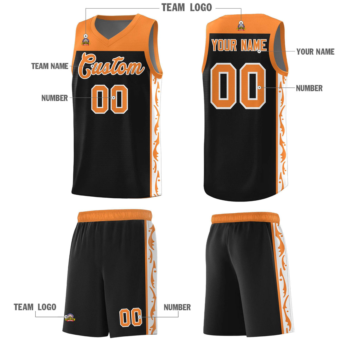 Custom Black Side Pattern Sports Uniform Basketball Jersey|KXKSHOP